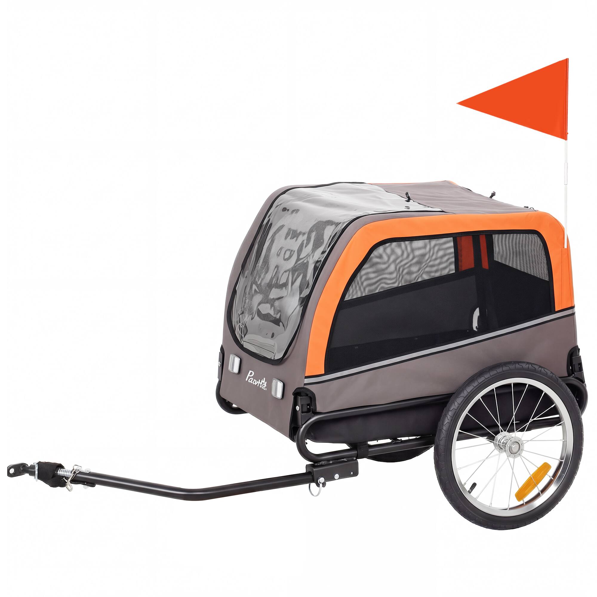 Front. Pawhut - Bike Trailer, Pet Cart Bicycle Carrier with 2 Entrances, Quick Release Wheels, Reflectors, Flag - Orange.