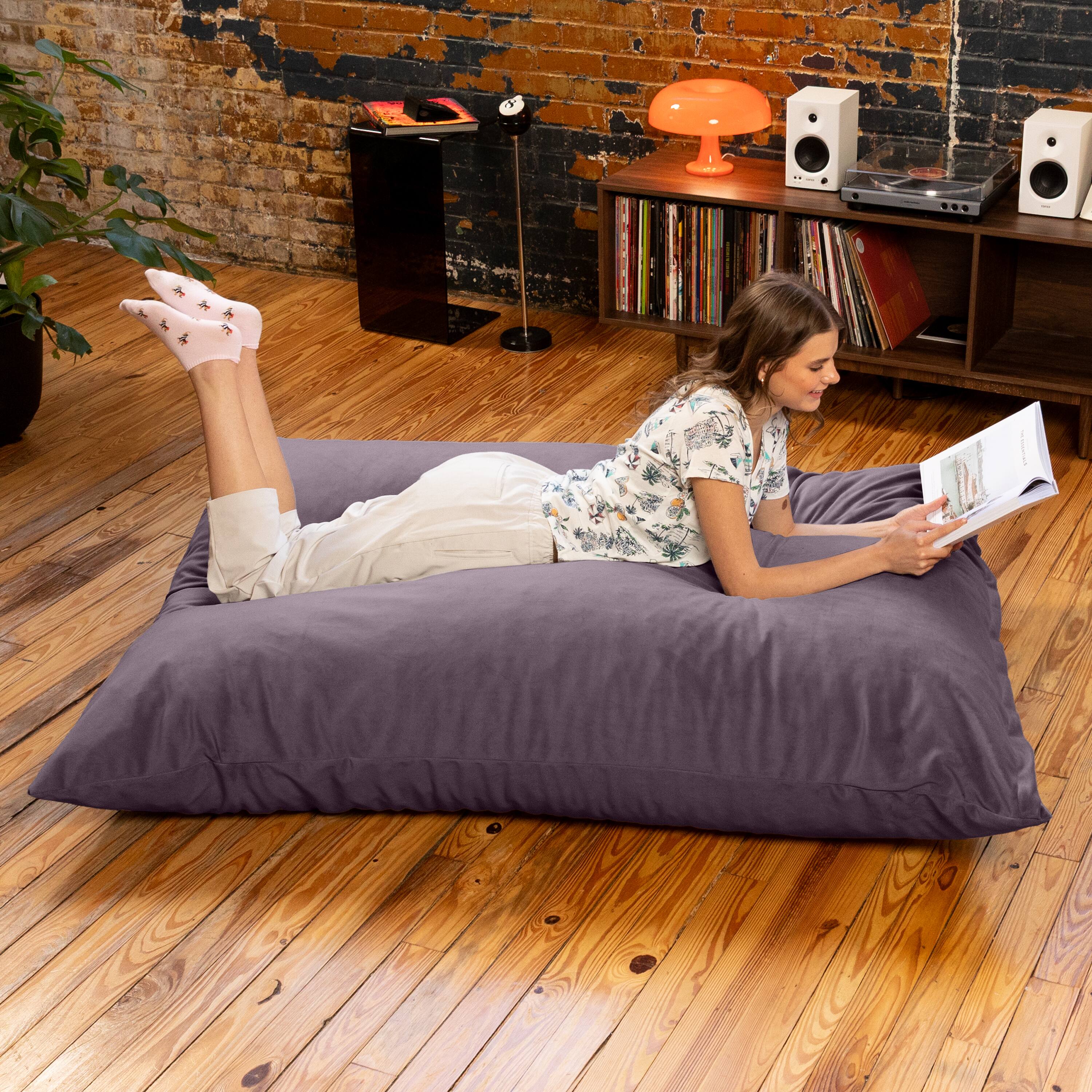 Back. Jaxx - Jaxx Pillow Saxx 5.5-Foot Décor Bean Bag Giant Floor Pillow Lounge, Lush Velvet Purple - Lush Velvet Purple.