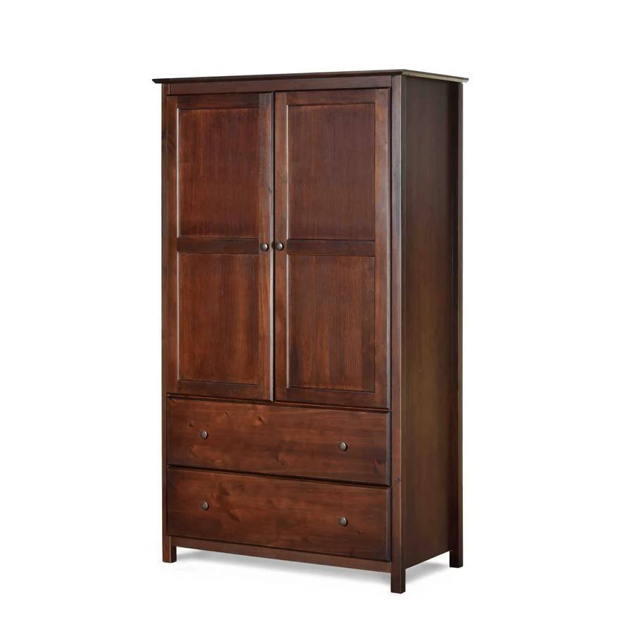 Back. Hivvago - Solid Wood Bedroom Armoire Wardrobe Cabinet with Hanging Bar in Cherry Finish - Brown.
