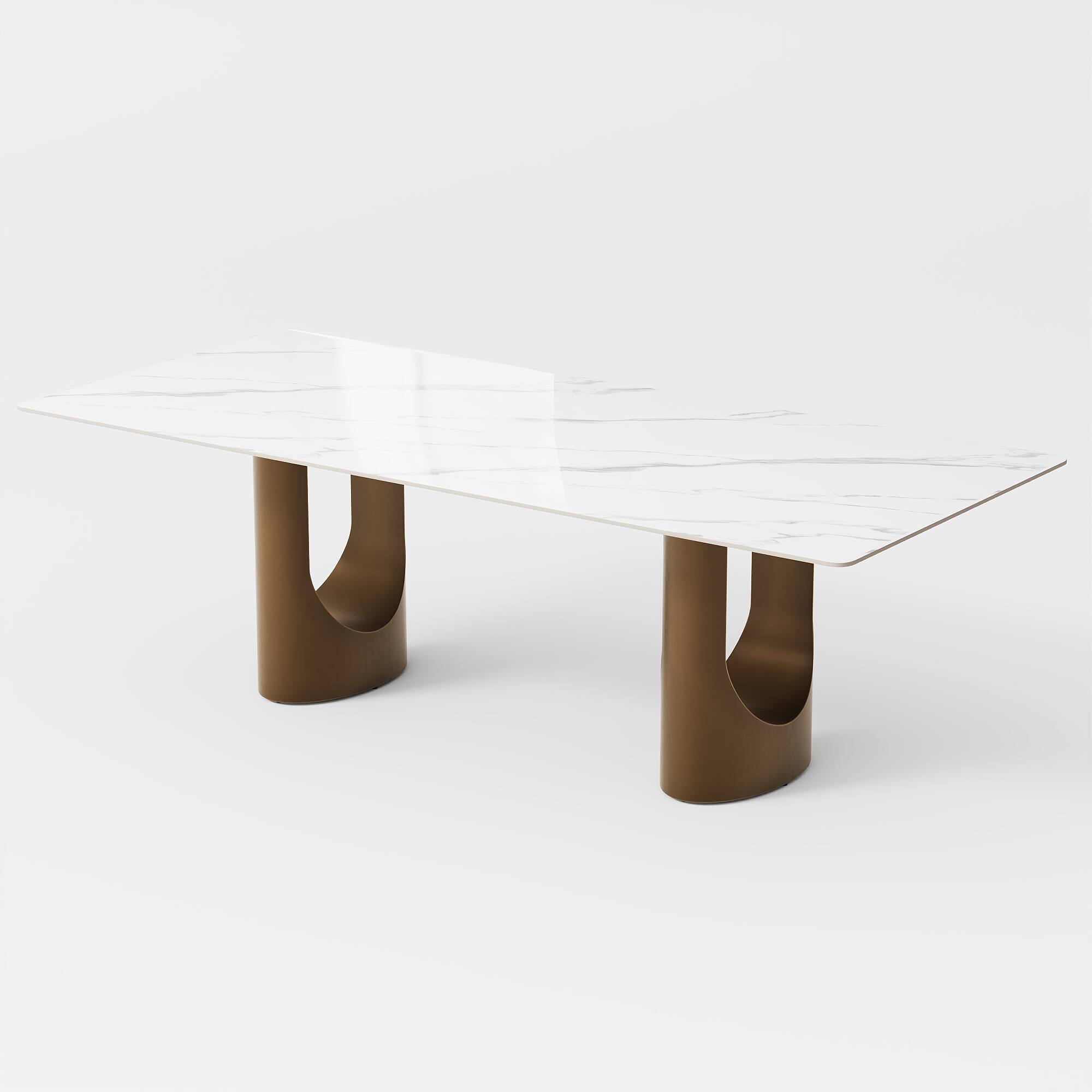 Alt View 7. POVISON - 93.7"Modern Luxury Dining Table for 8, Glossy White Sintered Stone Table, Rectangular Dining Room Table, Double Pedestal - White.