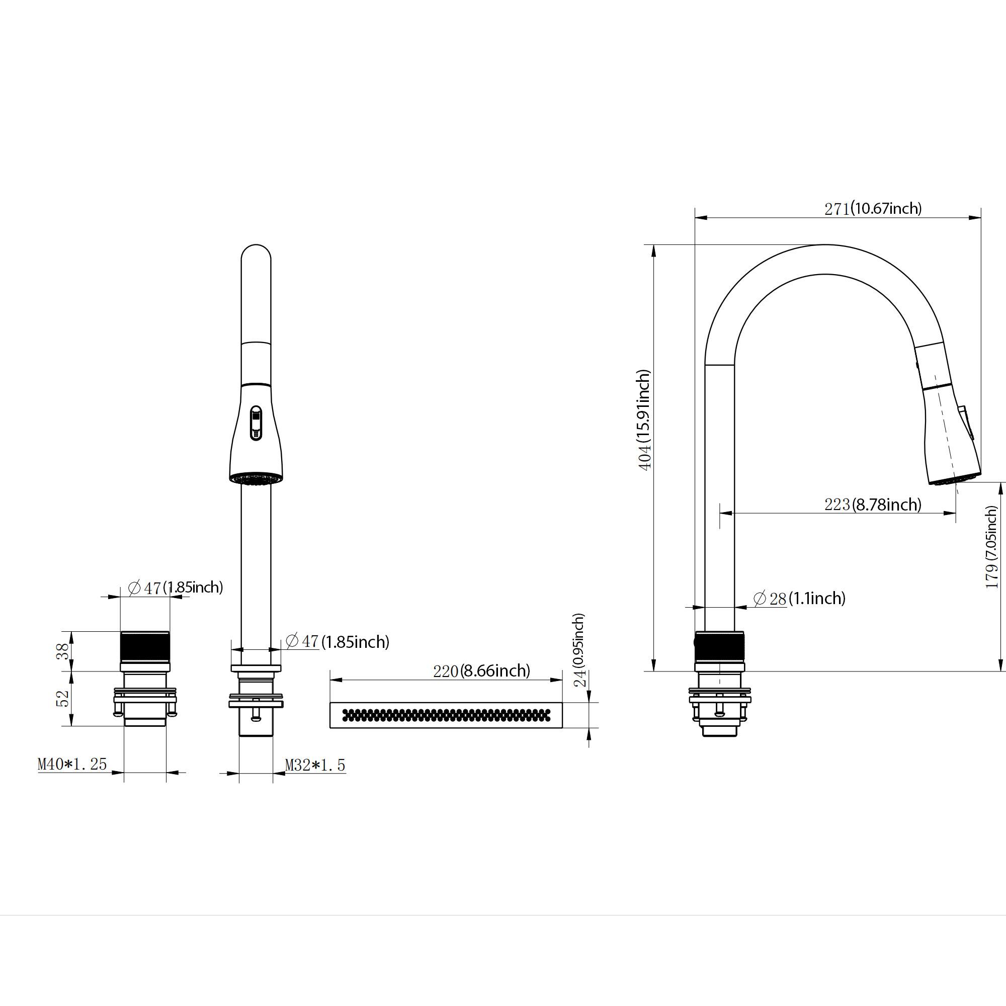 271 (10.67 inch)  
38  
47 (1.85 inch)  
47 (1.85 inch)  
220 (8.66 inch)  
4 (0.95 inch)  
24  
404 (15.91 inch)  
223 (8.78 inch)  
28 (1.1 inch)  
(7.05 inch)  
179 - 1  
M40*1.25  
M32*1.5