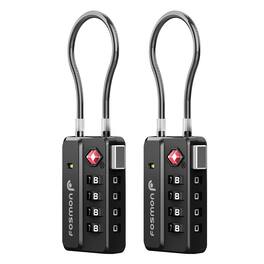 Fosmon - 2x TSA Locks for Luggage, TSA Approved Luggage Locks, 4 Digit Travel Luggage Locks TSA Approved, Metallic TSA Cable Lock - Black