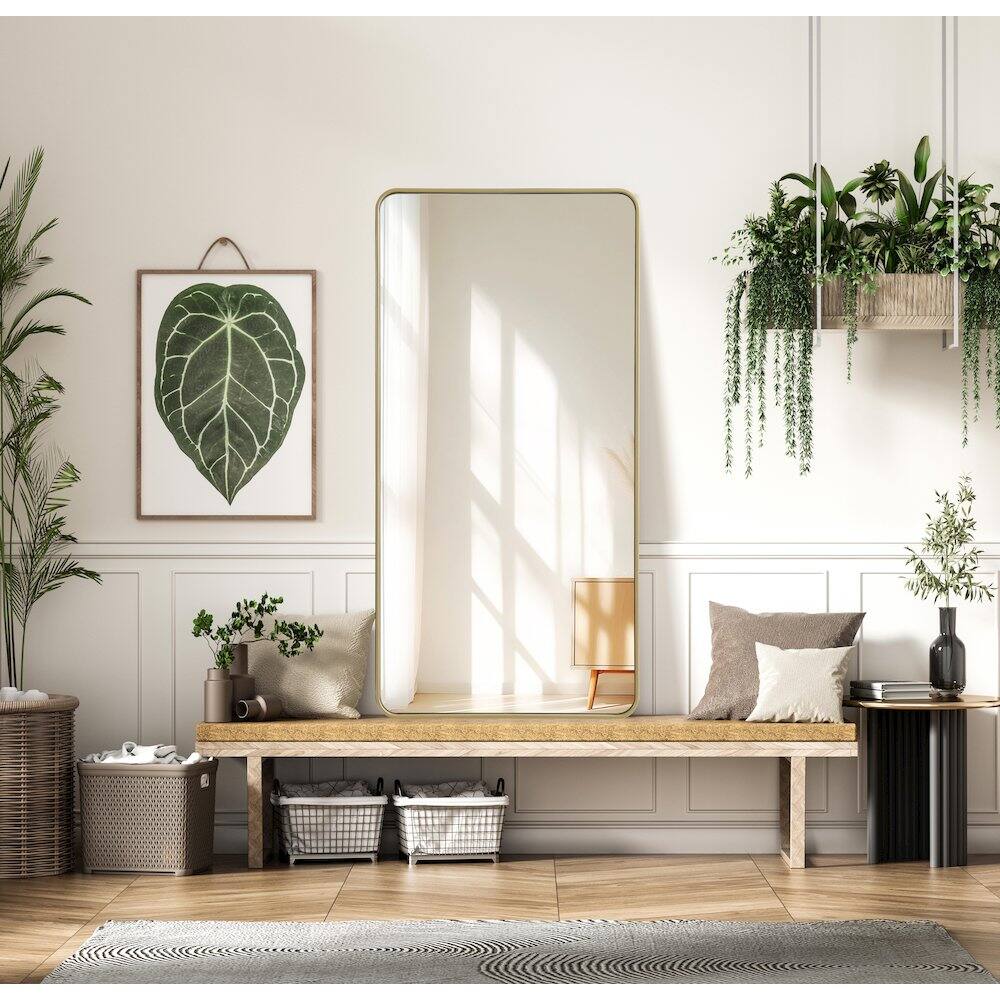 Alt View 7. Elegant Decor - Contour Metal Rectangle Mirror 30x60 in Brass - Brass.