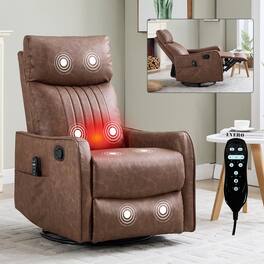 Ropilly - Faux Leather Massage Recliner with Swivel Rocking Base - Brown