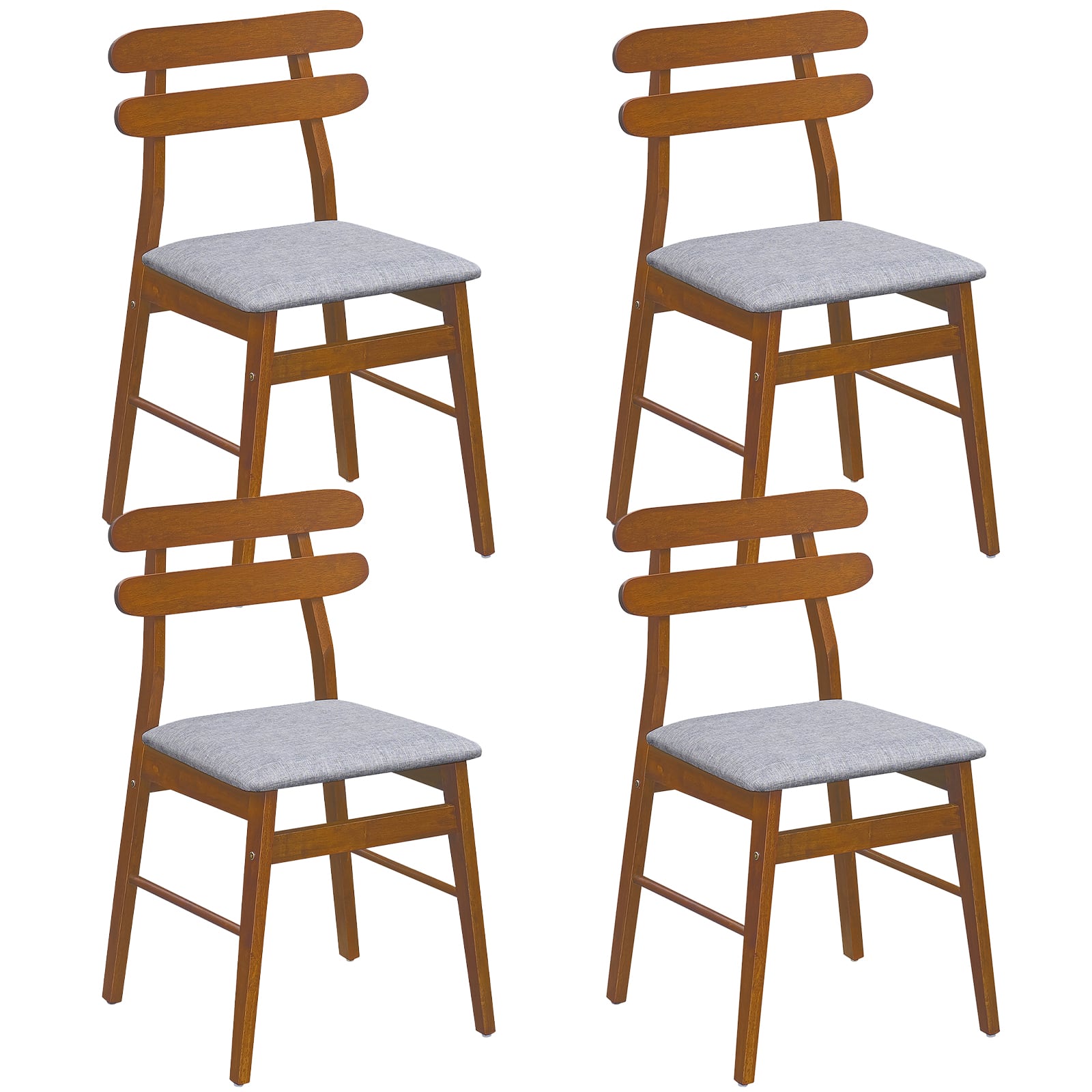 Gymax - Upholstered Dining Chairs Set of 4 Dining Chairs w/ Padded Seat High Back Walnut and Gray - Brown