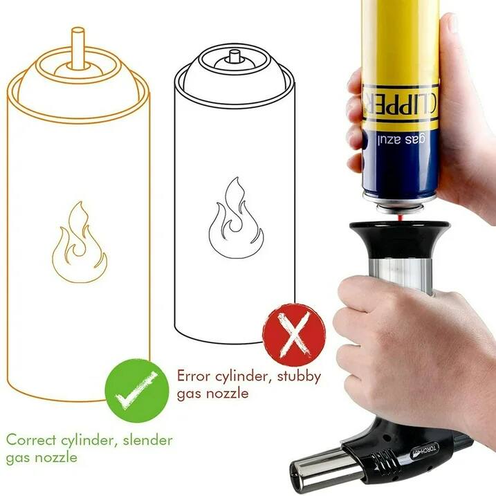 CLIPPER azul gas  
Error cylinder, stubby gas nozzle  
Correct cylinder, slender gas nozzle  
A TORCH