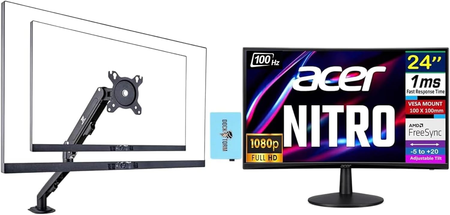 Acer Nitro 24" Monitor  
100 Hz  
1 ms Fast Response Time  
VESA Mount 100 x 100mm  
AMD FreeSync  
1080p Full HD  
-5 to +20 Adjustable Tilt  
Dock Torm