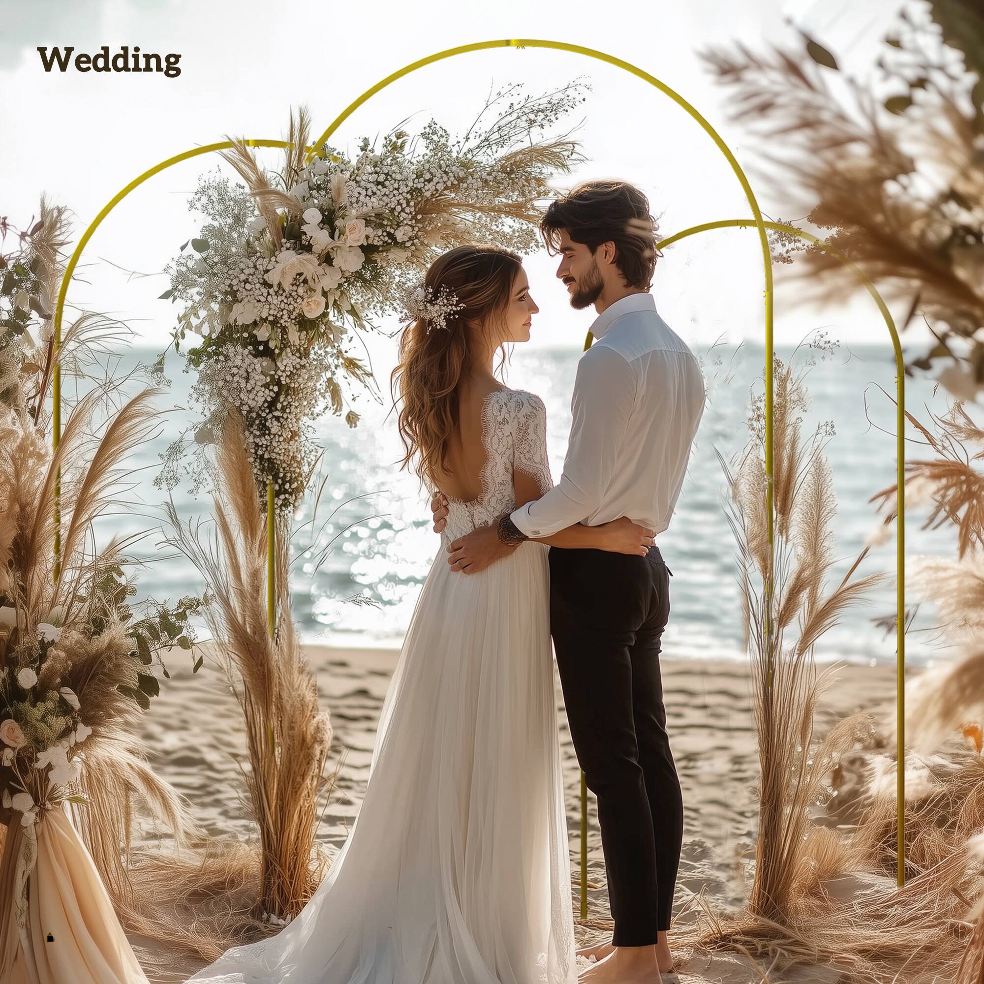 Alt View 2. Outsunny - Metal Arch Backdrop Stand Set of 3, 7/6.5/6 ft Wedding Arch Frame, Balloon Backdrop Arch Stand Set for Birthday Party - Gold.