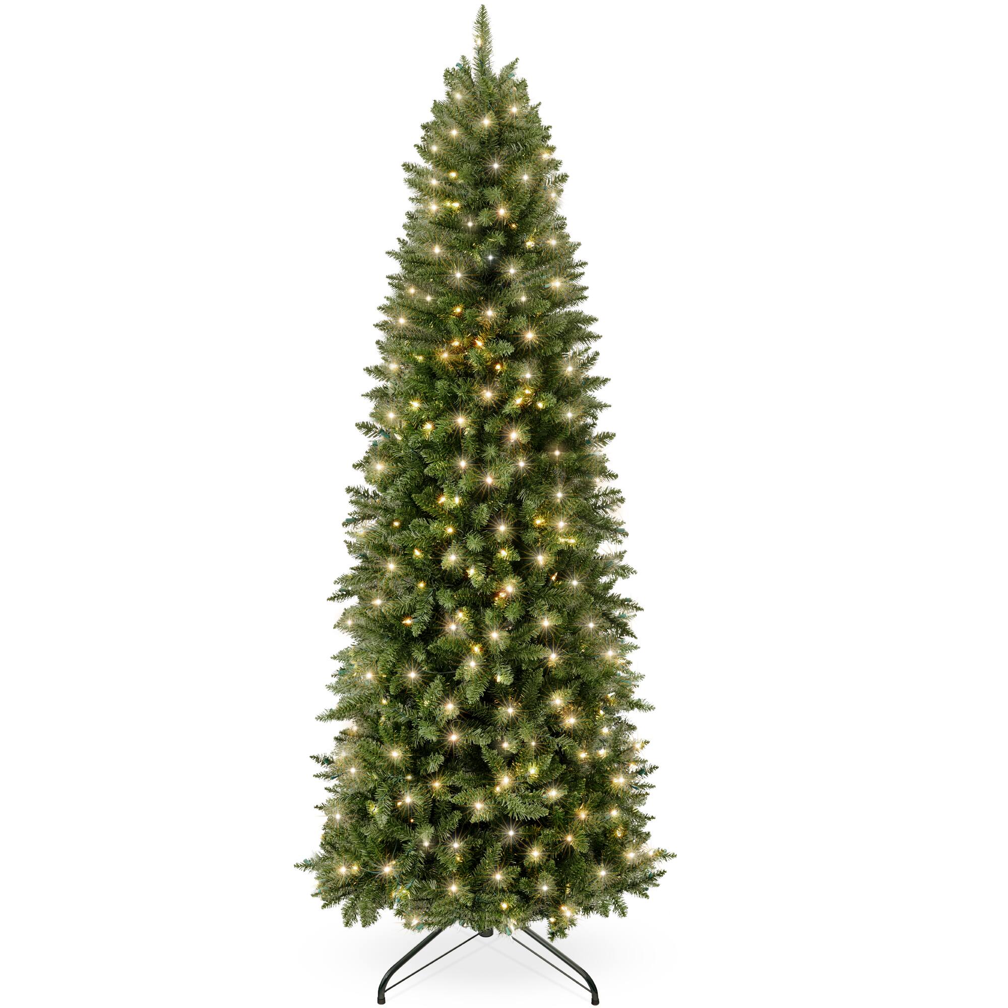 Best Choice Products - 7.5ft Prelit Pencil Christmas Tree, Spruce Style Holiday Decor w/ 1,075 Tips, 350 Lights, Base - Green w/ White Lights