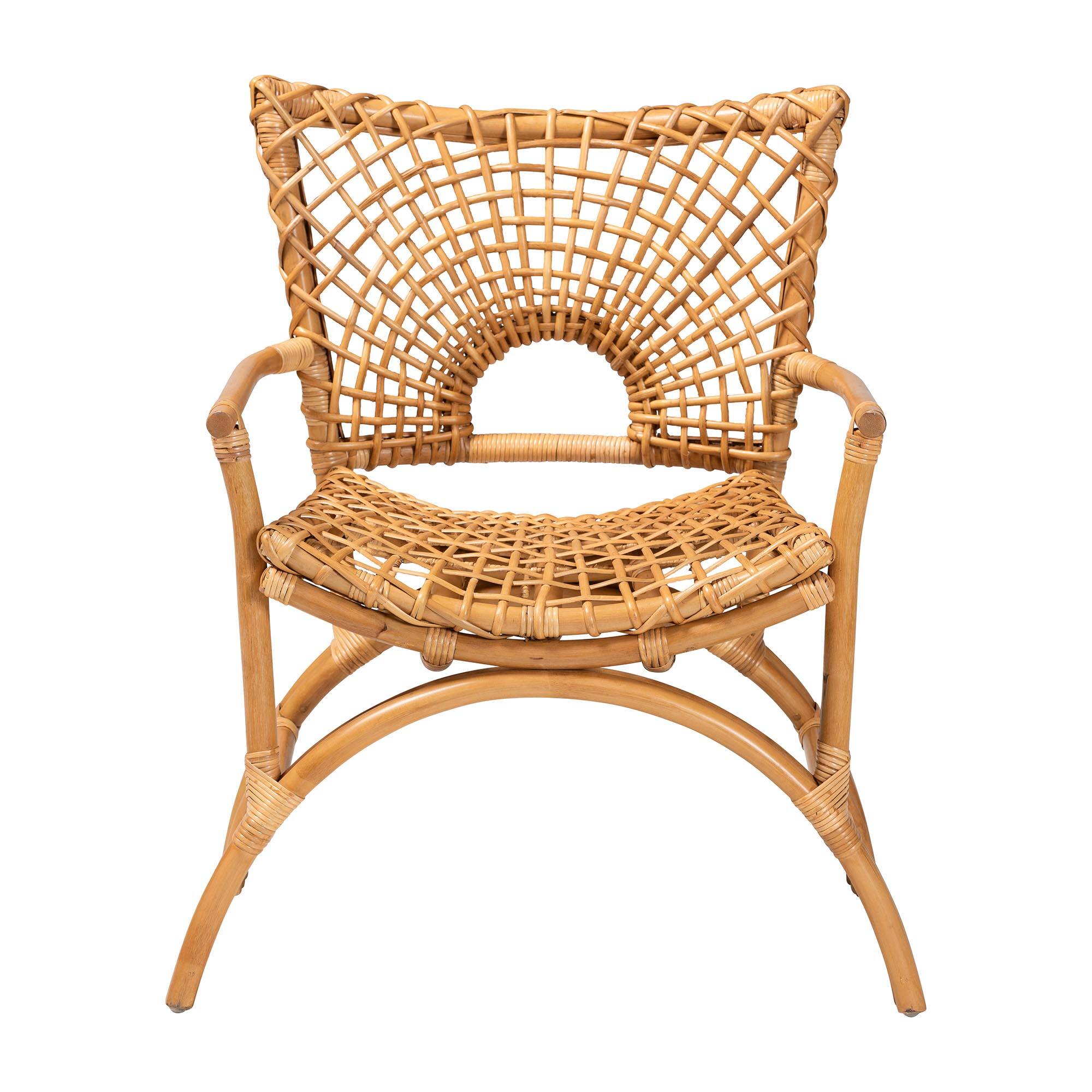 Angle. bali & pari - Mamba Bohemian Natural Rattan Arm Chair - Light Honey.