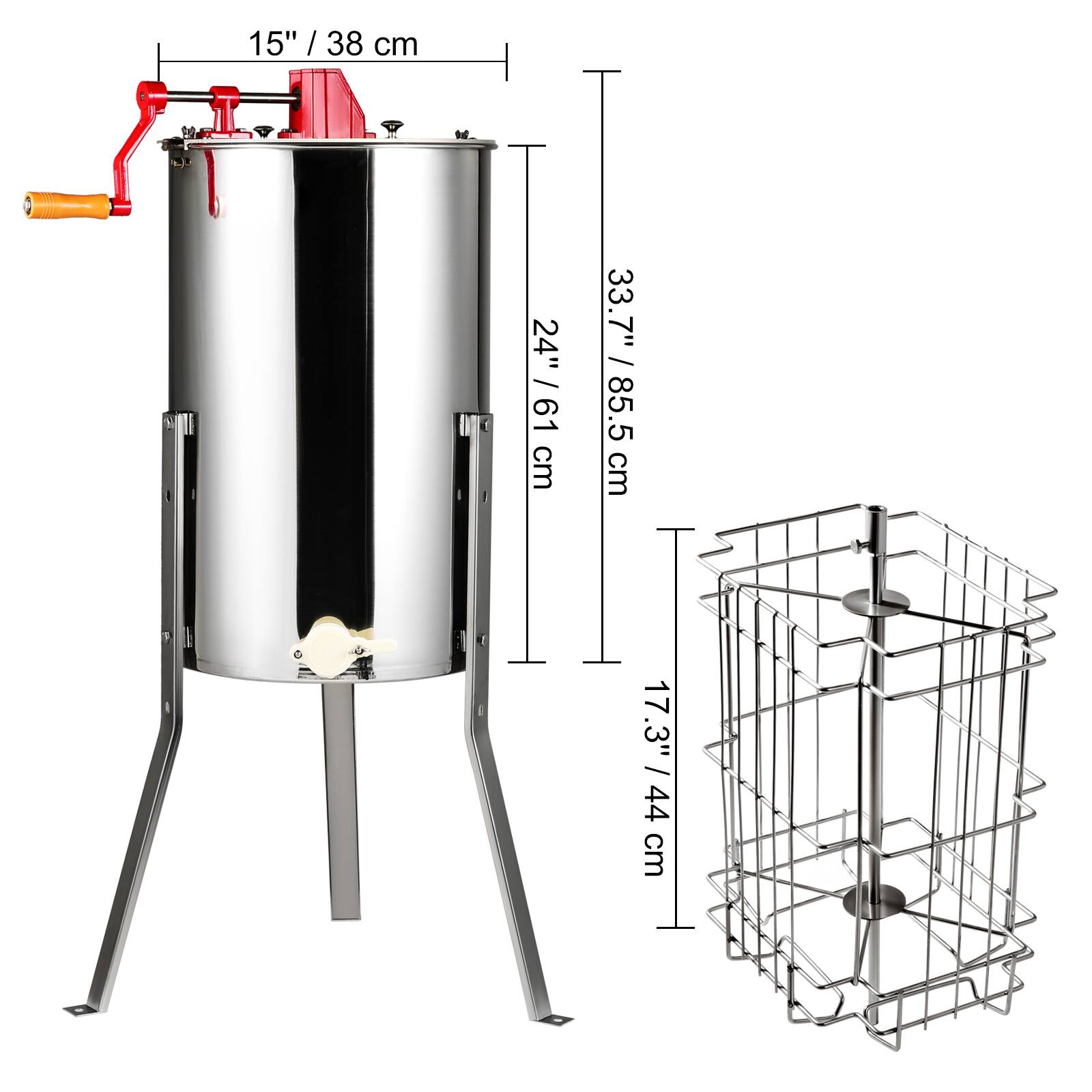 15" / 38 cm  
24" / 61 cm  
33.7" / 85.5 cm  
17.3" / 44 cm