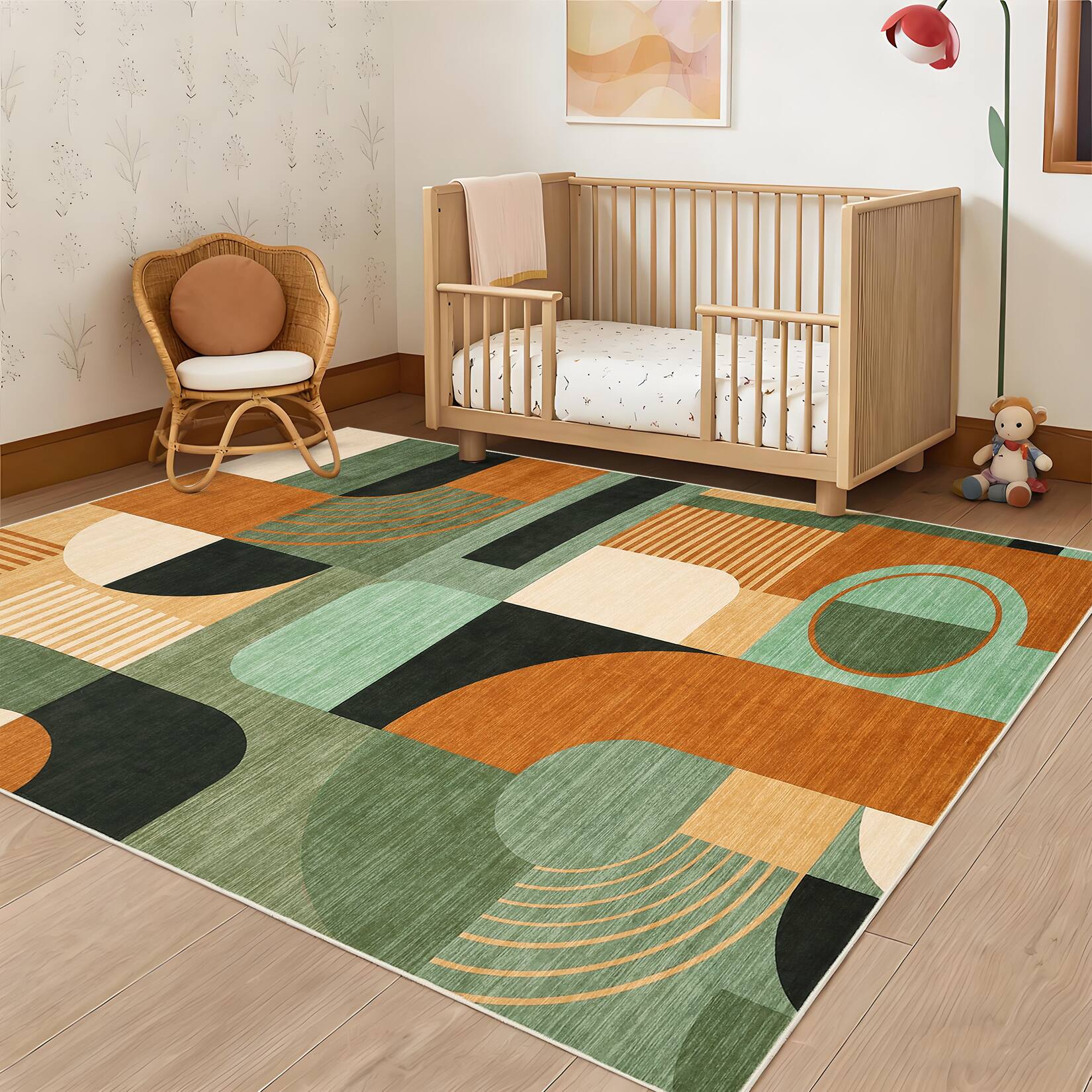 Alt View 5. Acekool - Modern Geometric Area Rug for Bedroom Non Slip Non Shedding Machine Washable Low Pile Carpet for Living Room Bathroon - Green.