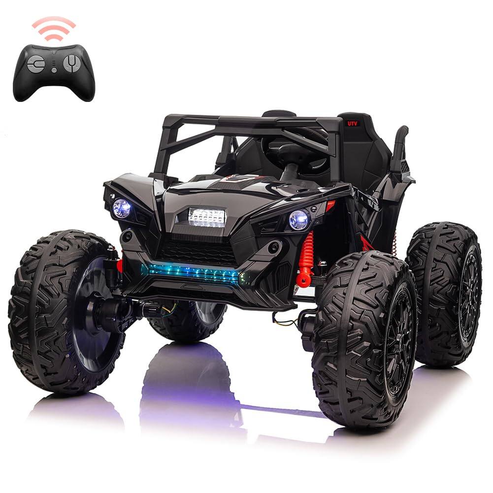 Alt View 6. GARVEE - 24V 2-Seater Kids Ride On UTV, 4WD Electric Vehicle with 10Ah Battery, 17" EVA Wheels, Wide 20.5" Seat, Metal Suspension - Black.