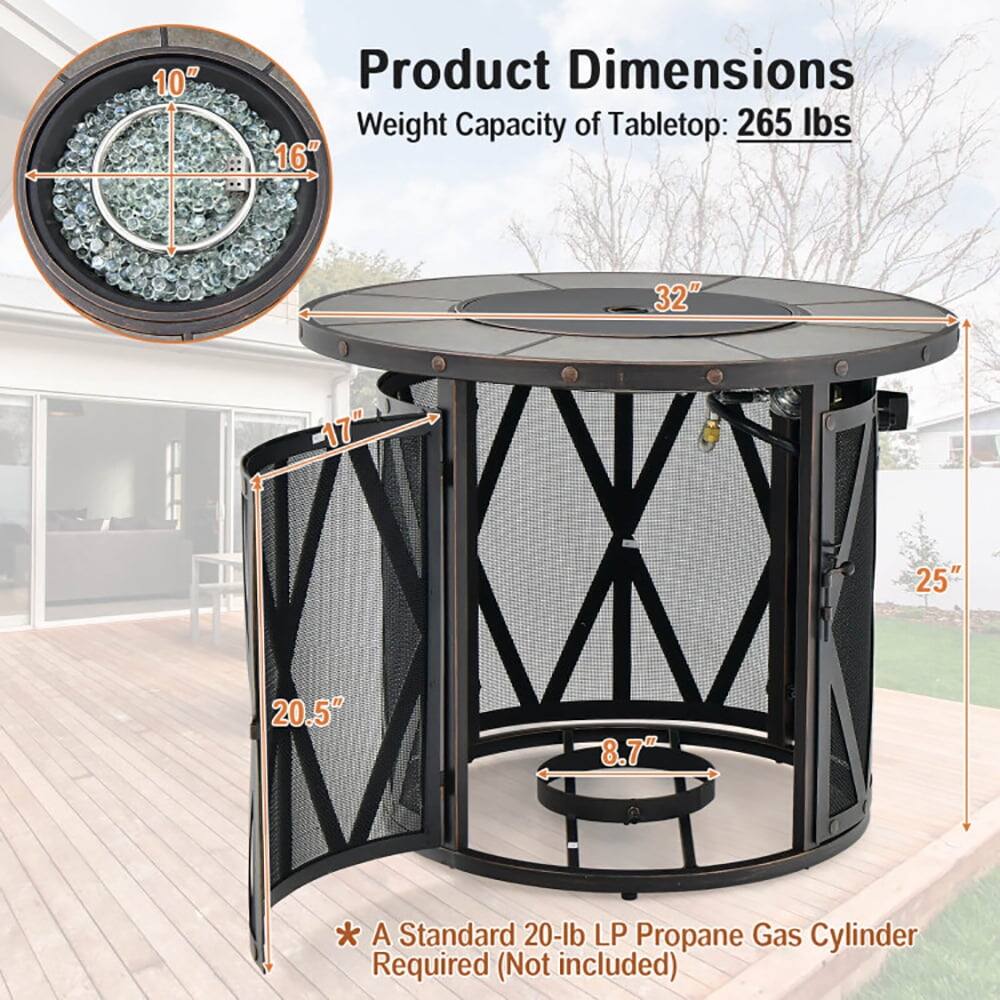 Product Dimensions  
Weight Capacity of Tabletop: 265 lbs  

10"  
16"  
32"  
17"  
25"  
20.5"  
8.7"  

*A Standard 20-lb LP Propane Gas Cylinder Required (Not included)