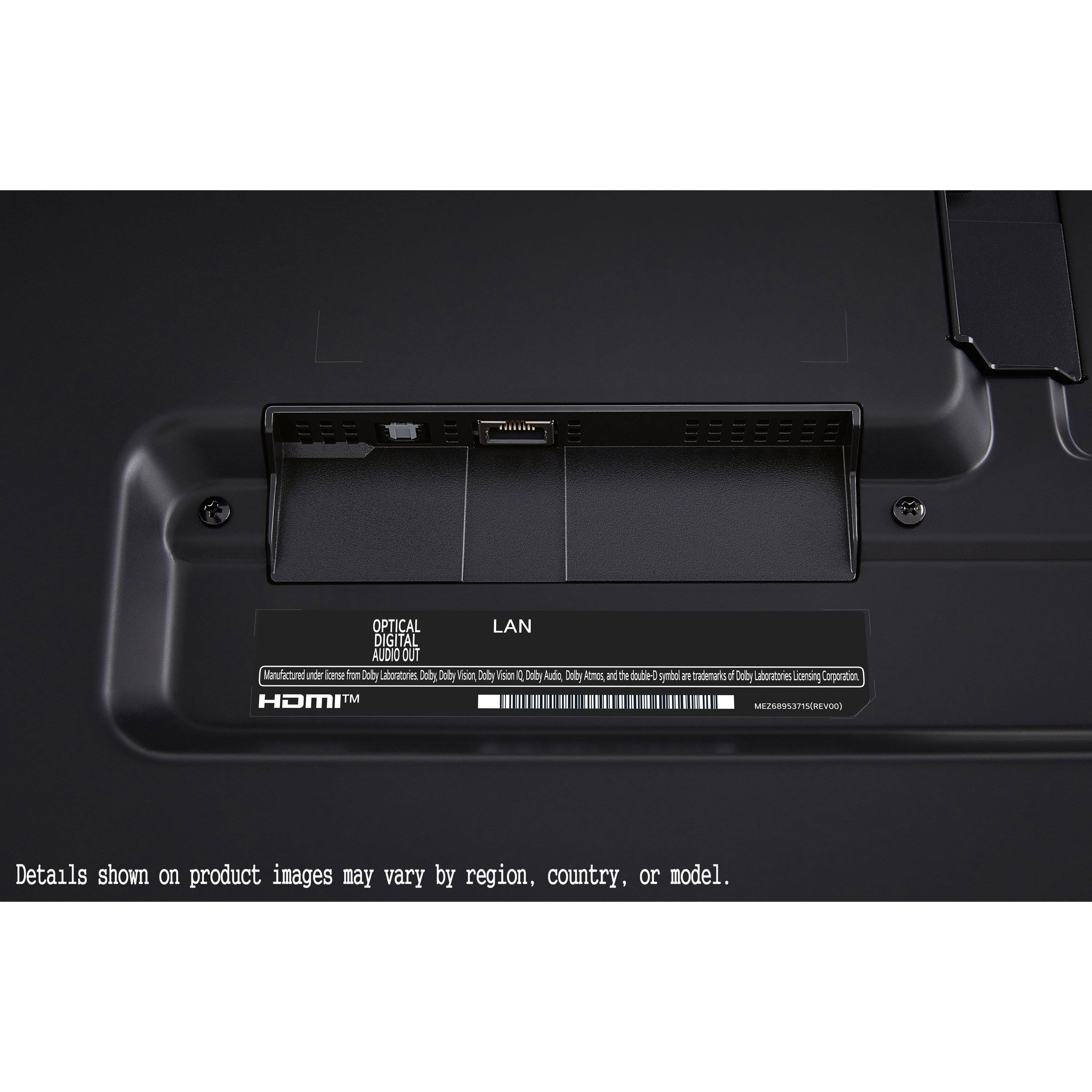 The text on the image reads: "OPTICAL LAN DIGITAL AUDIO OUT Manufactured under license from Dolby Laboratories. Dolby Vision, Dolby Atmos, and the double-D symbol are registered trademarks of Dolby Laboratories. Details shown on product images may vary by region, country, or model."