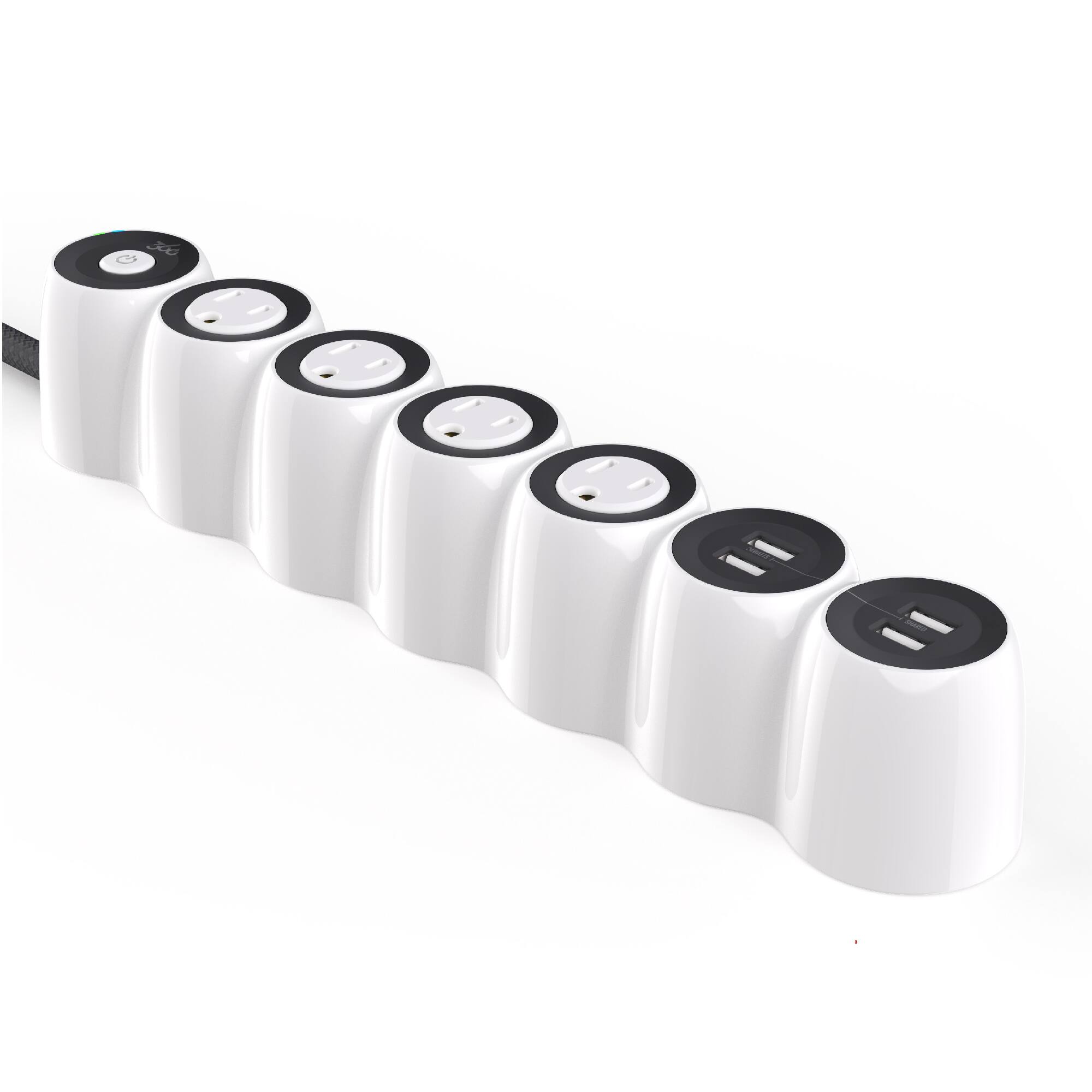 Alt View 1. 360 Electrical - PowerCurve24, 4 Rotating Outlets/4 USB-A 1080 Joules Surge Protector - White.