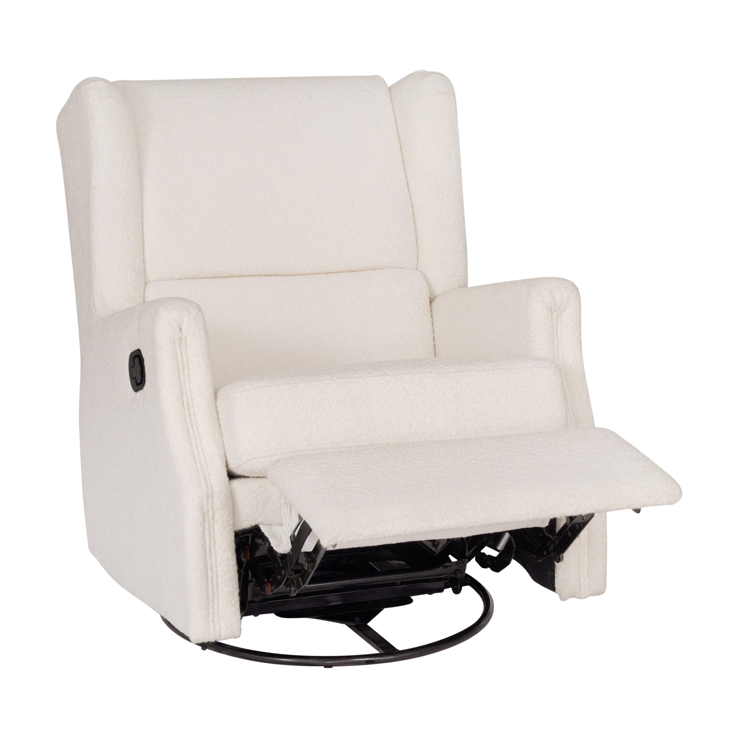 Alt View 7. Emma + Oliver - Wingback Manual Rocking Glider Recliner Chair with 360° Swivel - Off-White Boucle.