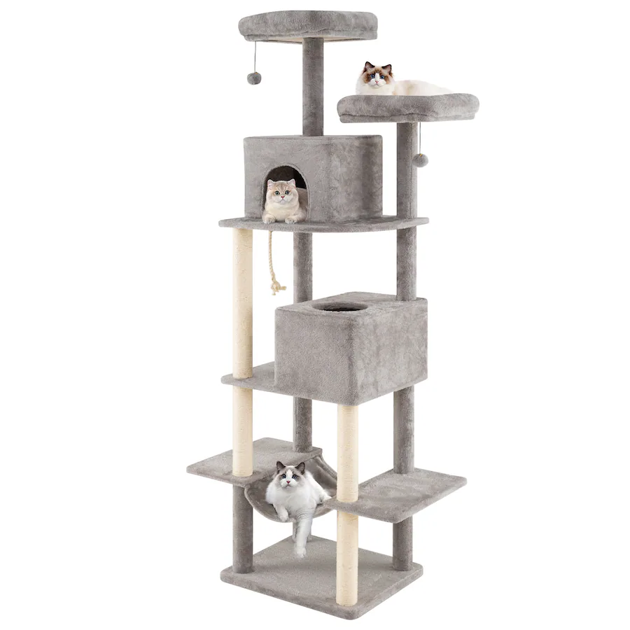 Leveling Rope Hanger Gymax 81'' Large Cat Tree for Indoor Cats Multi level Kitty Climbing ...