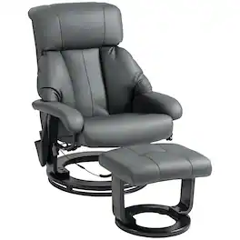 Homcom - Massage Recliner Chair with Ottoman, 360° Swivel Recliner and Footstool, 10 Point Vibration, PU Leather Reclining Chair - Gray