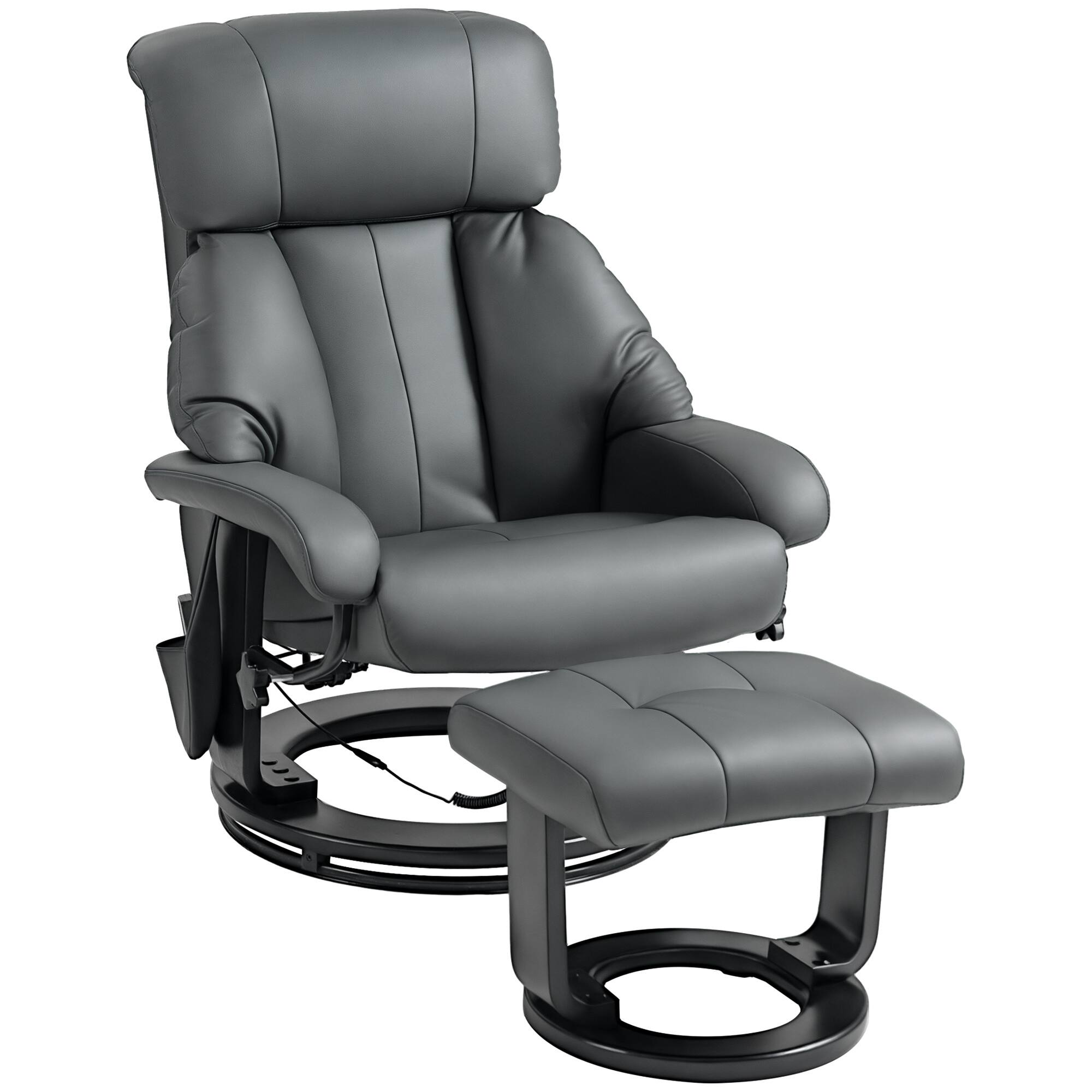 Homcom - Massage Recliner Chair with Ottoman, 360° Swivel Recliner and Footstool, 10 Point Vibration, PU Leather Reclining Chair - Gray