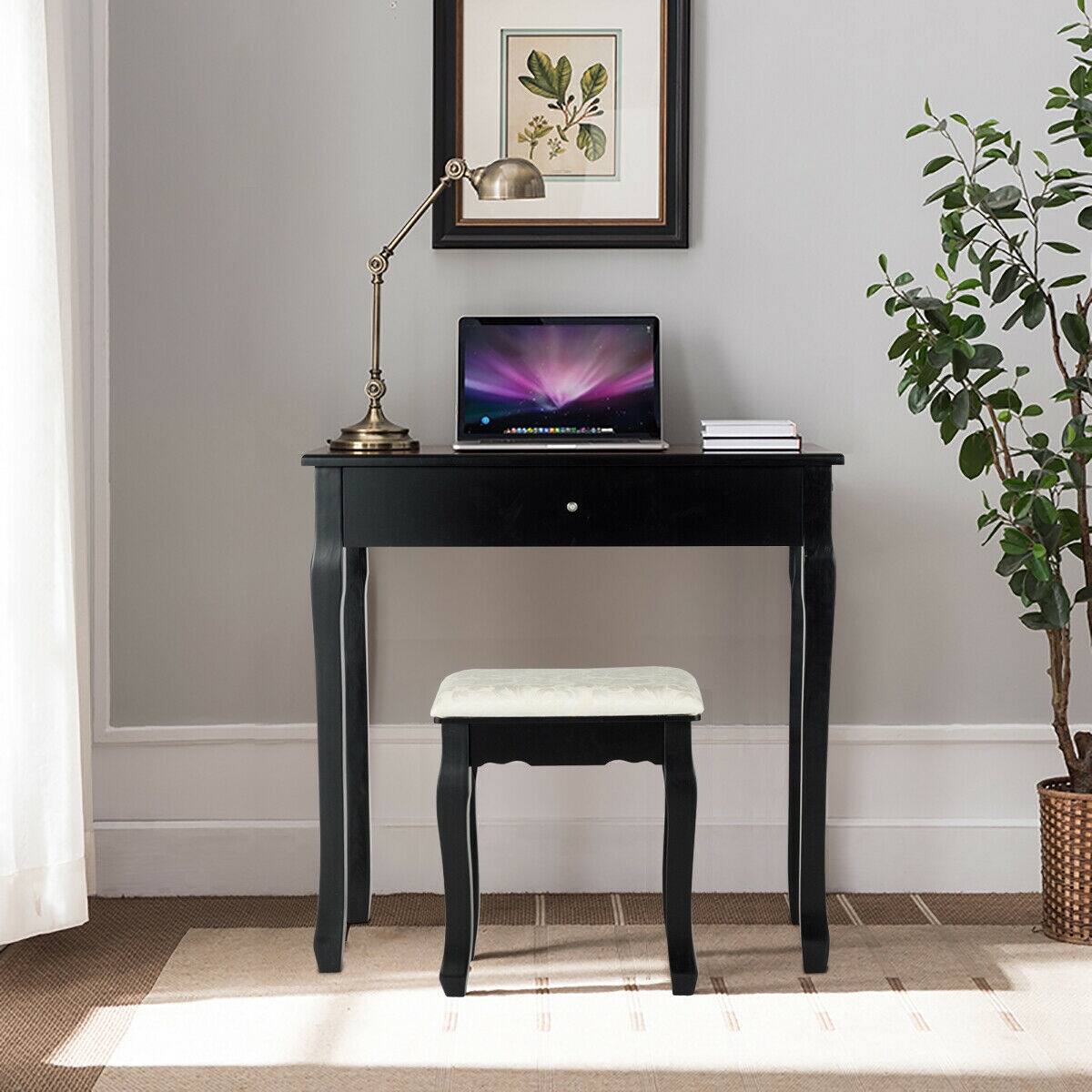 Alt View 1. Ecooso - 3-Drawer Lighted Vanity Desk with Wide Mirror and Sturdy Stool for Daily Makeup Routine - Black.