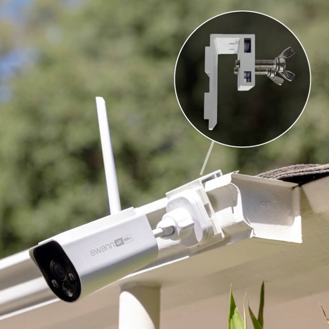 The text "4K MR+ swann" refers to a security camera system made by Swann. The "4K" indicates that the camera system is capable of capturing high-resolution images, while "MR" stands for "motion detection," which allows the system to detect movement and trigger alerts or recordings. The "swann" refers to the brand name of the company that manufactures this security camera system.