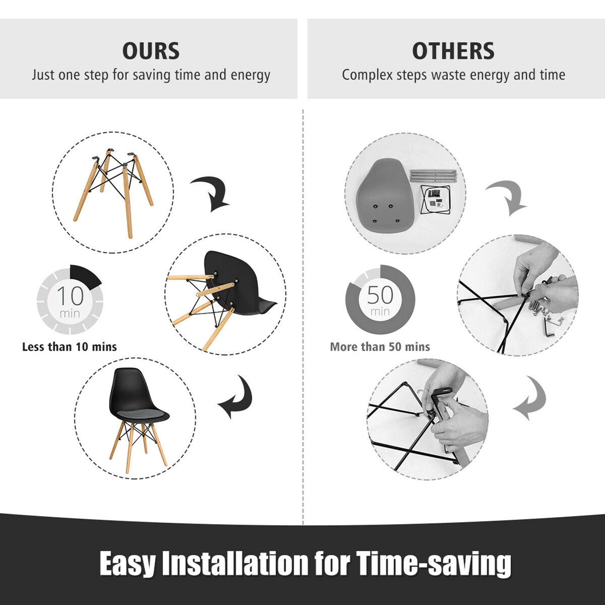 **OURS**

Just one step for saving time and energy

- Less than 10 mins

**OTHERS**

Complex steps waste energy and time

- More than 50 mins

Easy Installation for Time-saving