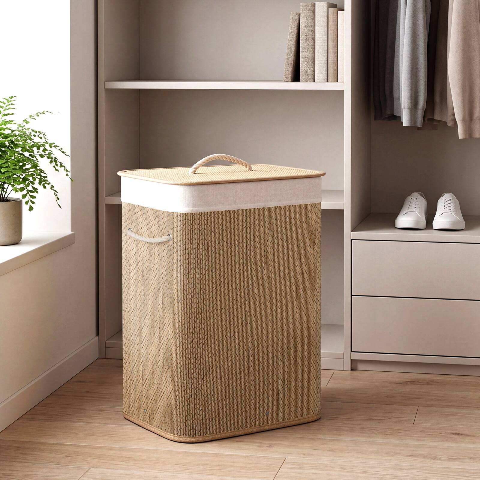 Alt View 3. Costway - Costway 19 Gal Capacity Clothes Hamper Bamboo Laundry Hamper with Removable Liner - Natural.