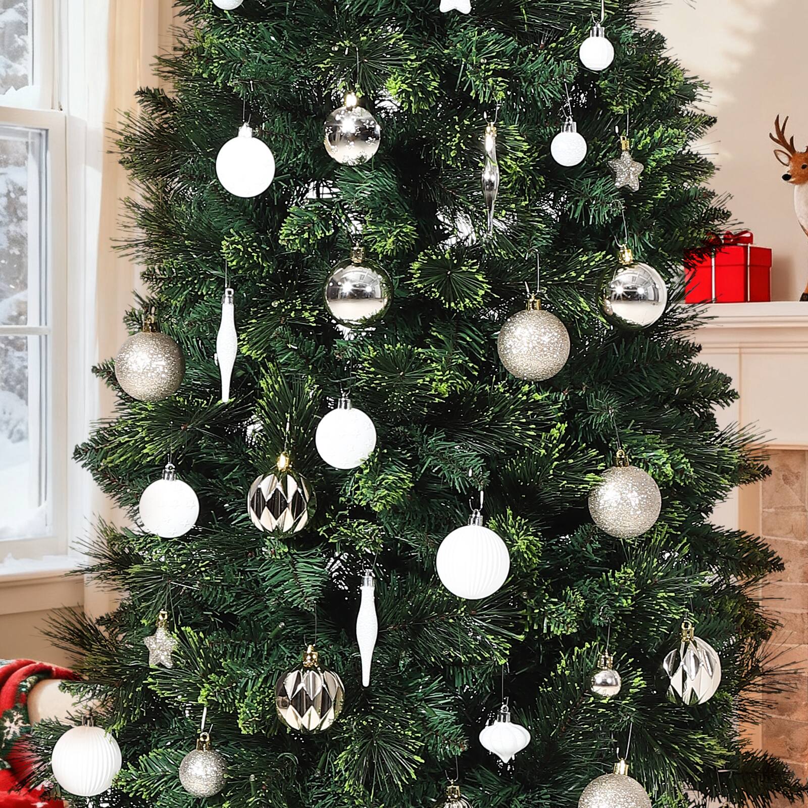 Alt View 2. Acekool - 72Pcs Christmas Balls Ornaments Xmas Hanging Balls Christmas Tree Decorations for New Year Home Decor Champagne White - Champagne White.