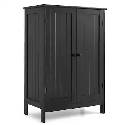 Front. Kadyn - 2-Door Freee-Standing Bathroom Cabinet with Shelf-Black, Bathroom Cabinets for Entryway Storage, Home Office Furniture - Black.