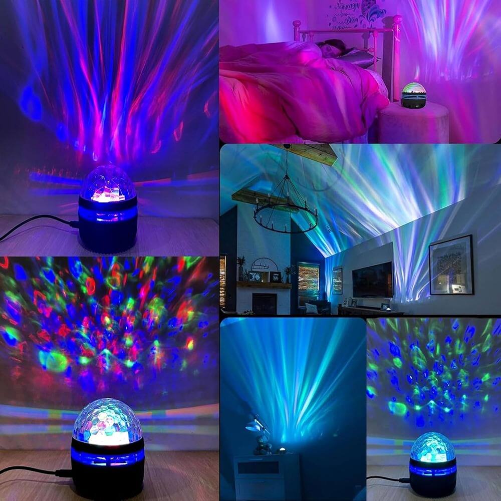 Back. ACJPR - 2-in-1 Northern Lights & Ocean Wave Projector with 14 Light Effects, USB Rechargeable RGB Night Light for Bedroom.