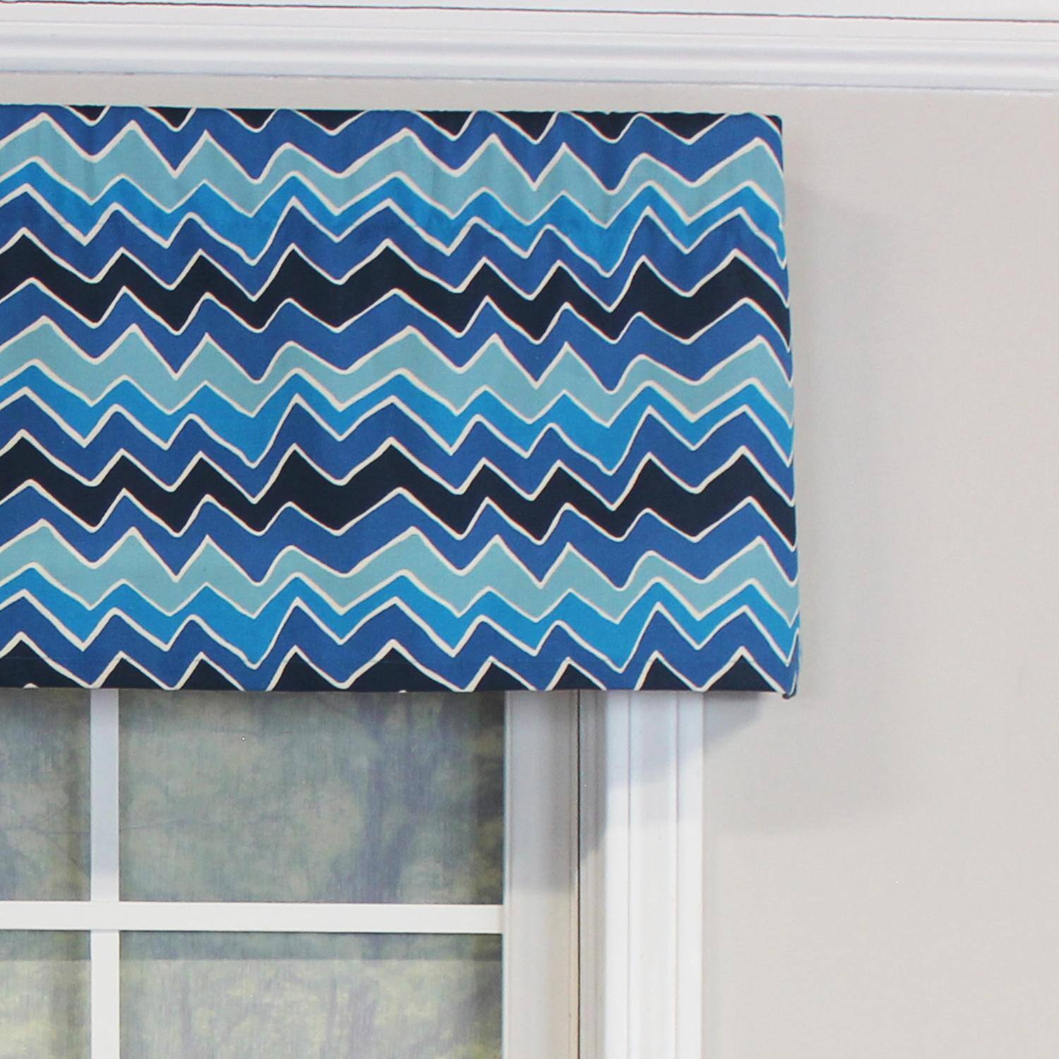 Left. RLF Home - RLF Home See Saw Tailored 100% Cotton with Fully Lined 3" Rod Pocket Valnance for Windows 50" x 14" Blue - Blue.