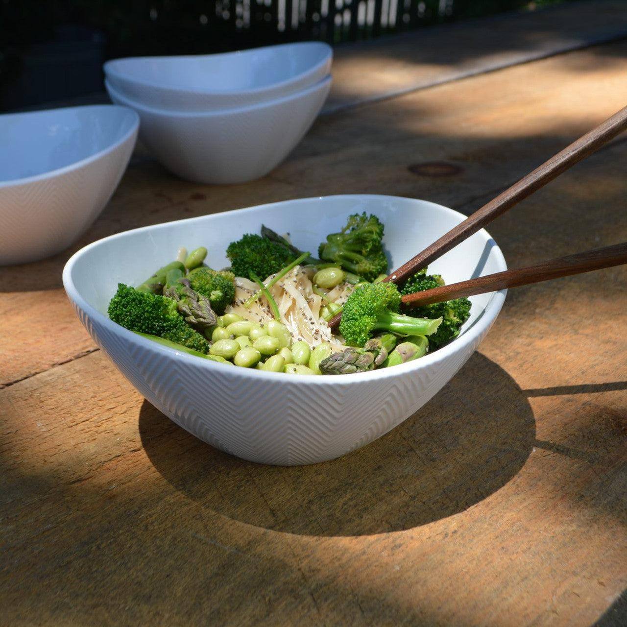 Back. Euro Ceramica Home - Highlands Stoneware White 40oz Nesting Serving Bowls ,Set of 4 - White.