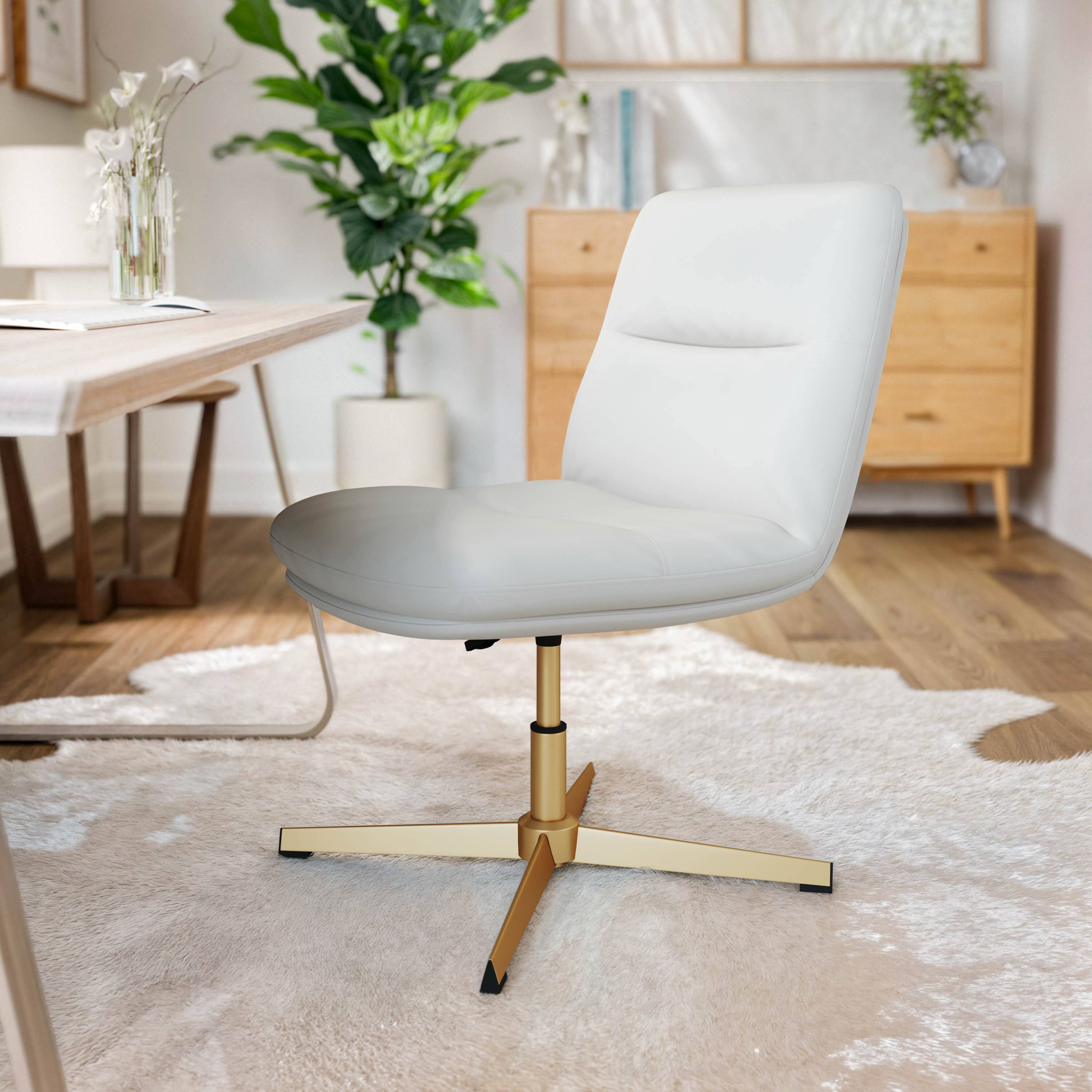 Alt View 1. Flash Furniture - Chloe Commercial Mid-Back White Padded LeatherSoft Armless Stationary Task Office Chair with Adjustable Height, Swivel F - White.
