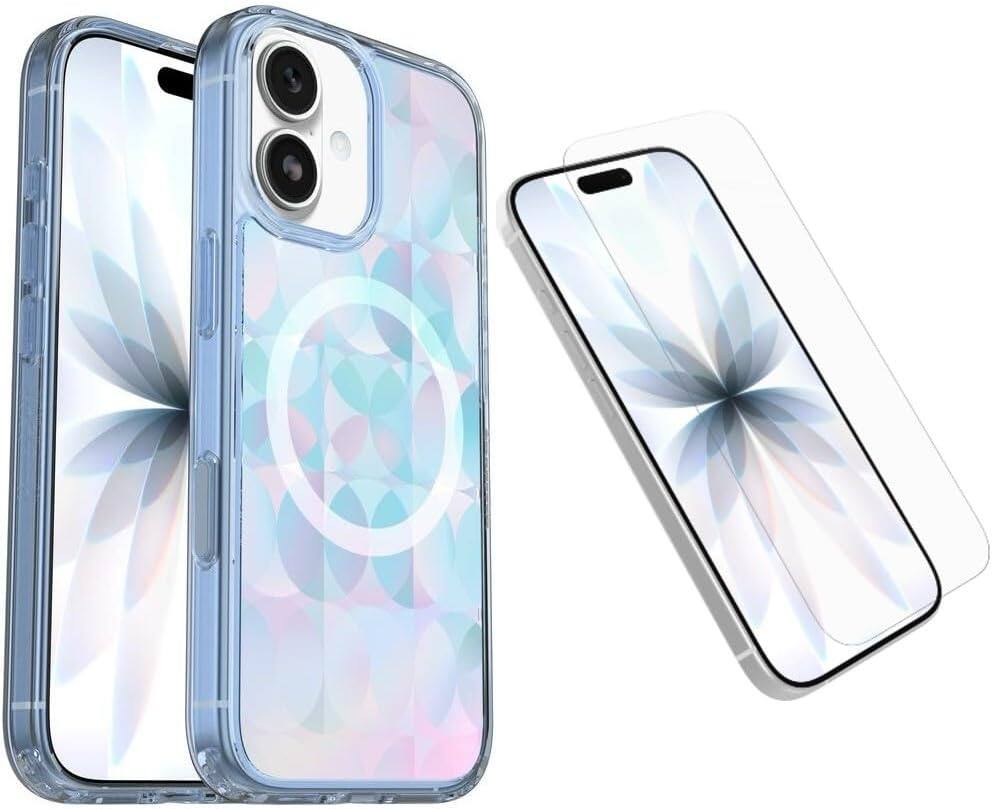 OtterBox - iPhone 17 (Only) Bundle: Symmetry Series+ Case & Screen Protector - Snaps to MagSafe - Ultra-Sleek - Opal Prism (Clear/Multicolor)
