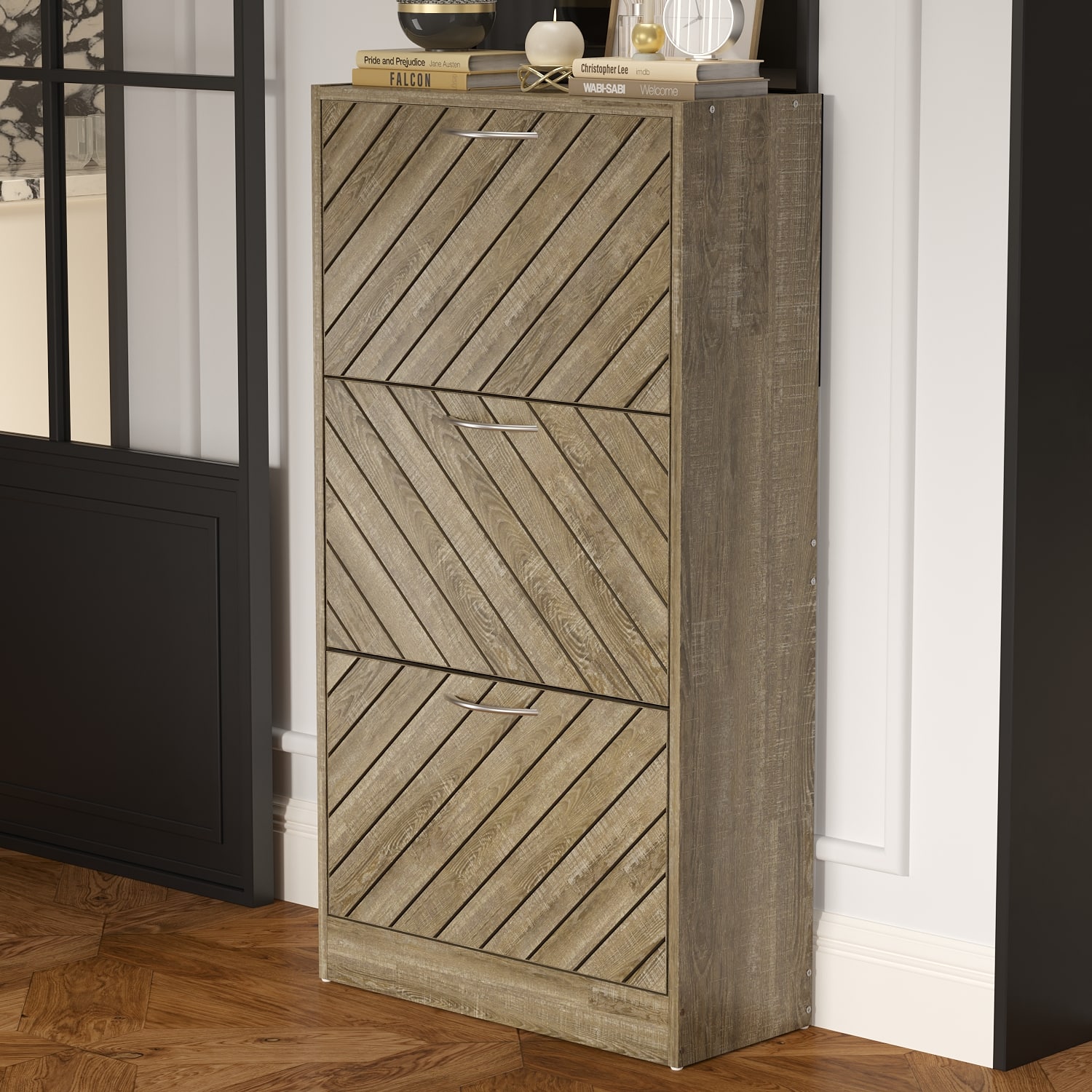 Famapy - Shoe Cabinet Flip - Down Racks Rustic Style Multi - Tiered Storage - Wooden