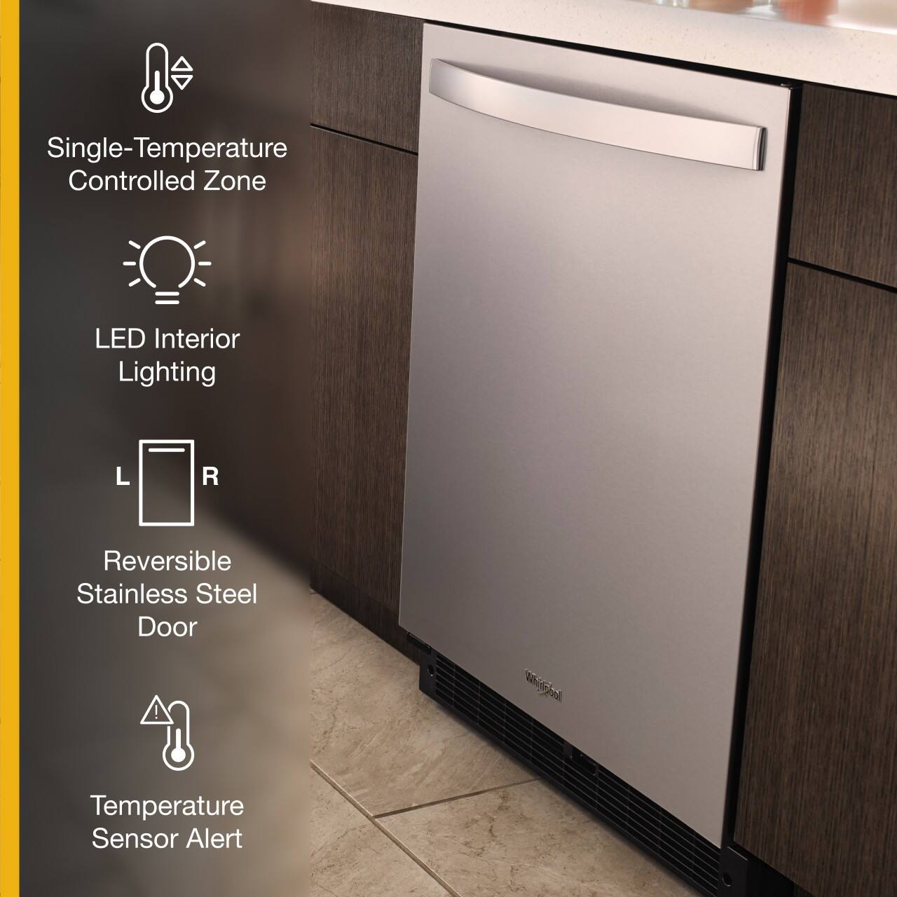 Single-Temperature Controlled Zone  
LED Interior Lighting  
Reversible Stainless Steel Door (L R)  
Temperature Sensor Alert