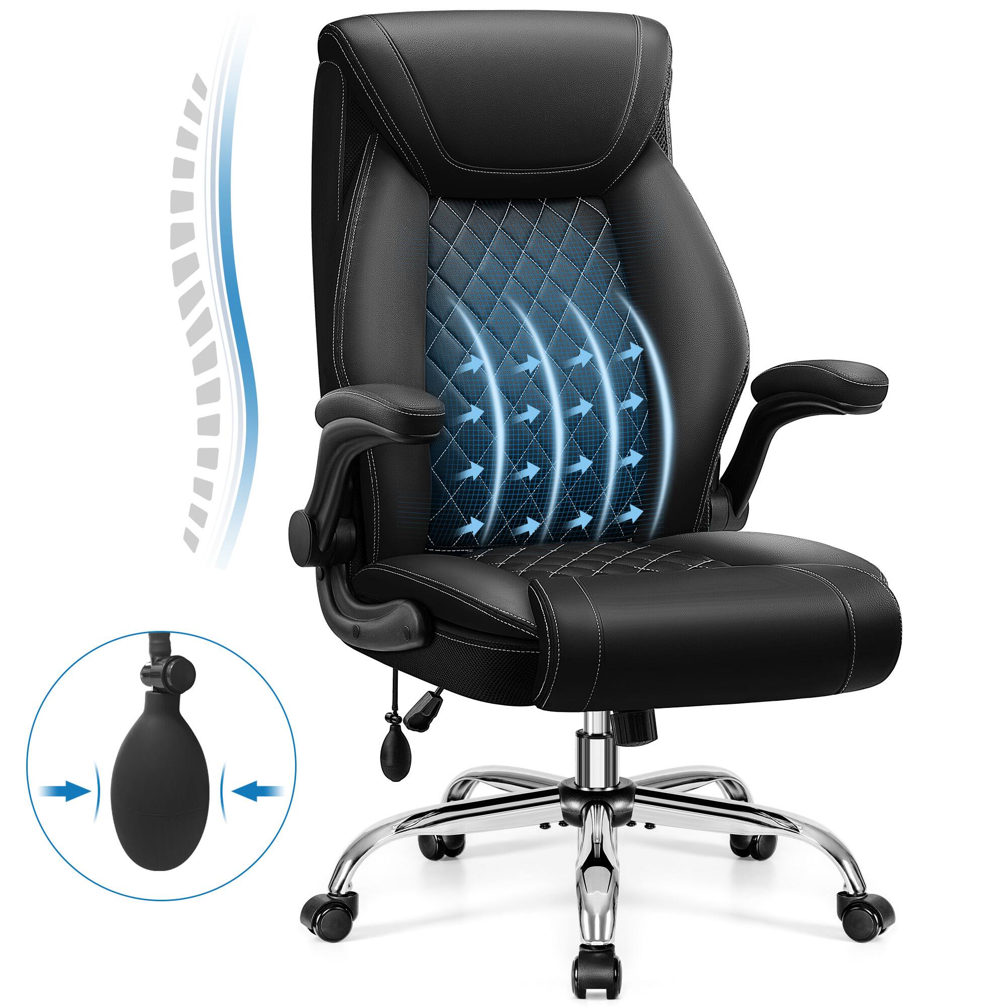 Alt View 4. KERDOM - Big & Tall Executive Office Chair with Inflatable Adjustable Lumbar Support, Flip Up Arms, Ergonomic Computer Chair - Black.
