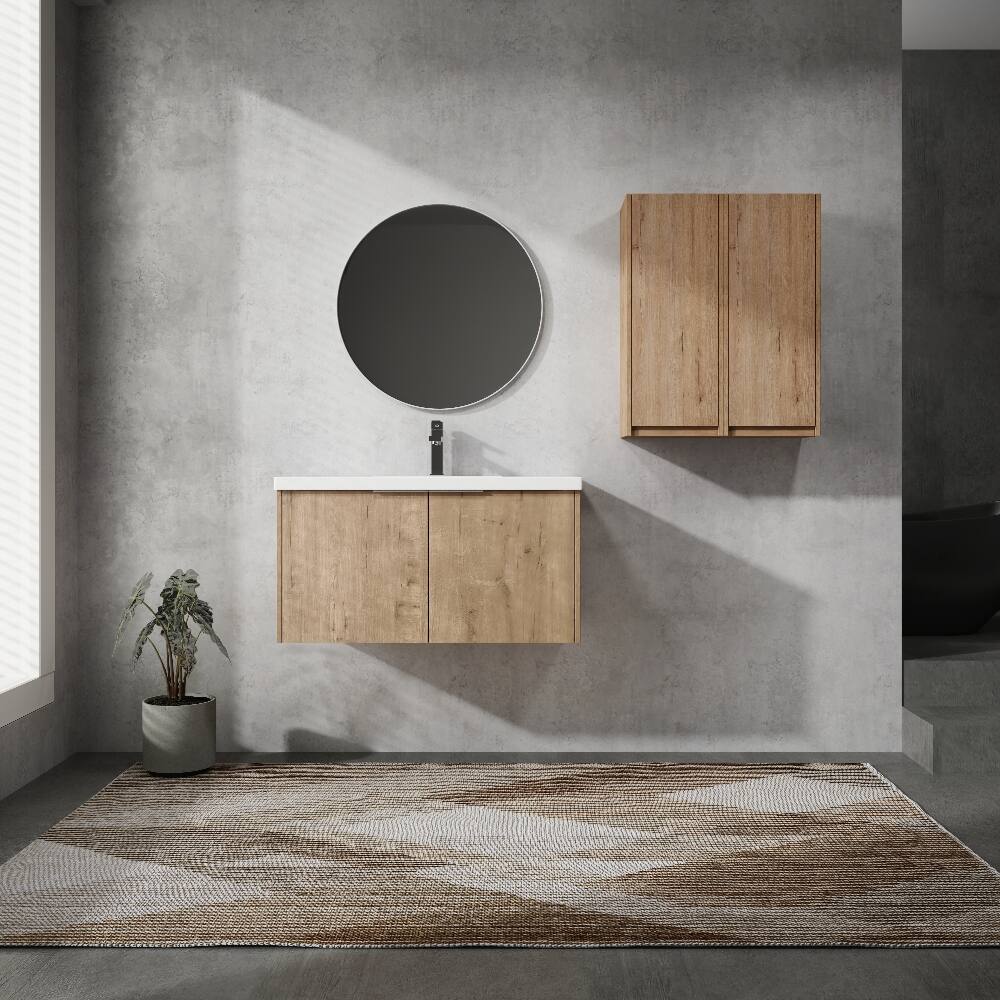 Alt View 1. Loheer - Loheer 36 inch wall mounted bathroom vanity Set Imitative Oak - Imitative Oak.