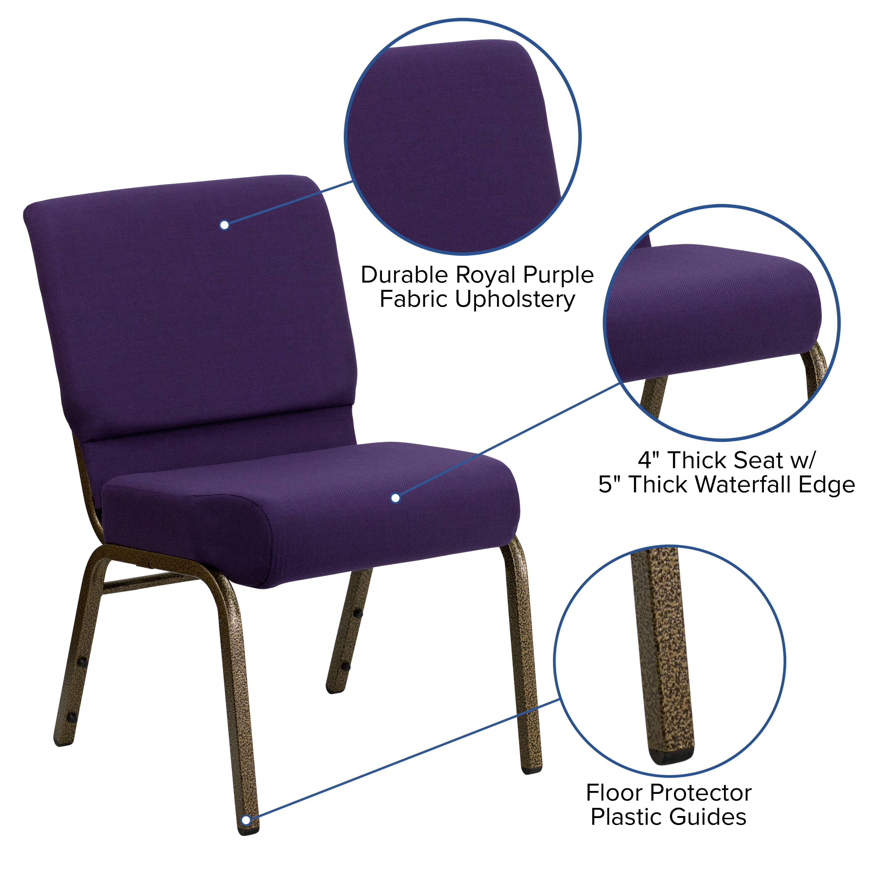 Durable Royal Purple Fabric Upholstery  
4" Thick Seat w/ 5" Thick Waterfall Edge  
Floor Protector Plastic Guides