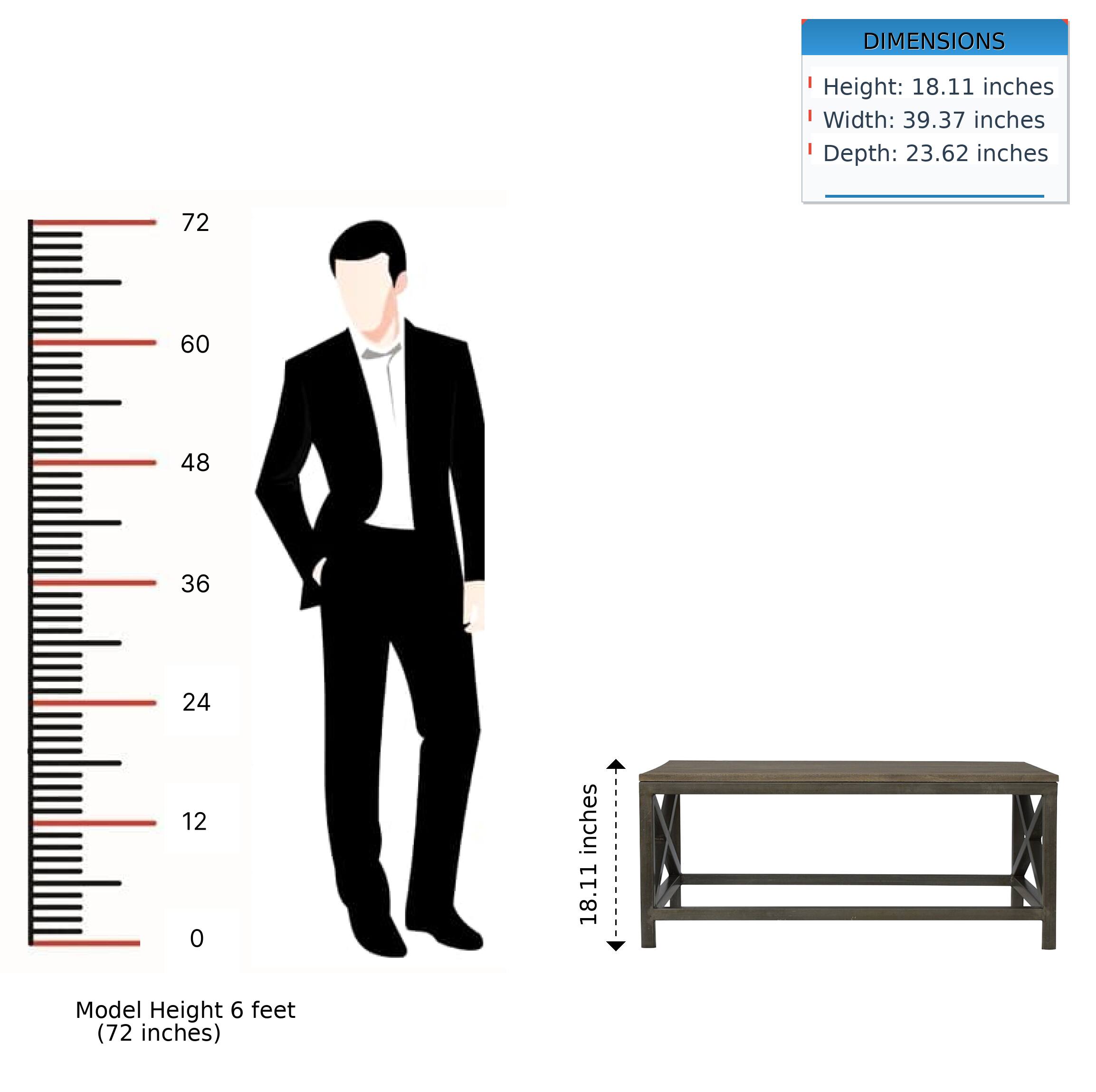 DIMENSIONS  
Height: 18.11 inches  
Width: 39.37 inches  
Depth: 23.62 inches  

Model Height 6 feet (72 inches)