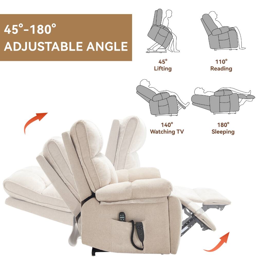 45°-180° Adjustable Angle

45° Lifting
110° Reading
140° Watching TV
180° Sleeping