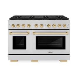 ZLINE - Autograph 48 in. Paramount Gas Range with 8 Burner DuoPro Cooktop w/ Polished Gold Accents (PSGRZ-48-G) - Stainless Steel