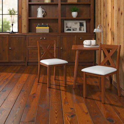 Front. Hivvago - Set of 2 Comfortable Wooden Chairs with Curved Support and Plush Seat Cushion - Beige, Brown.