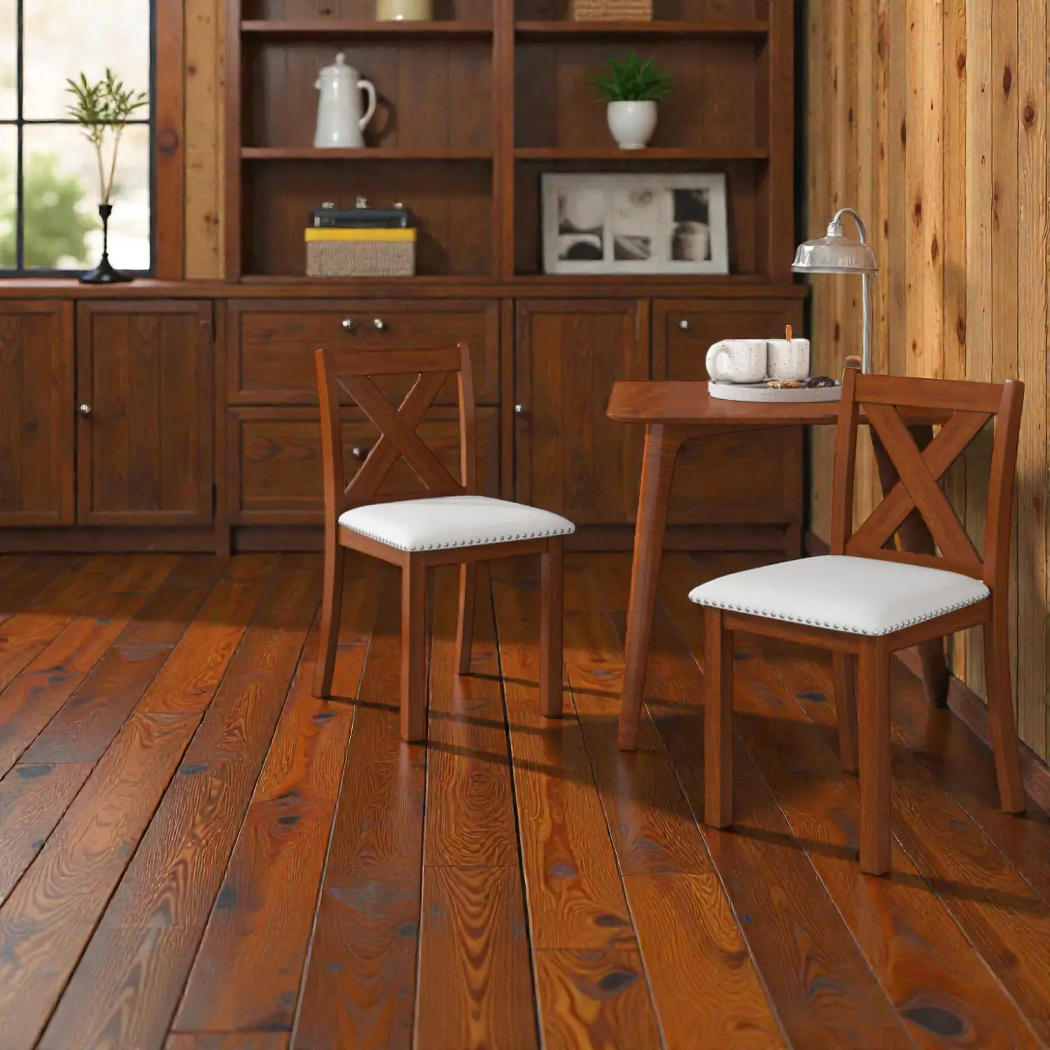 Front. Hivvago - Set of 2 Comfortable Wooden Chairs with Curved Support and Plush Seat Cushion - Beige, Brown.