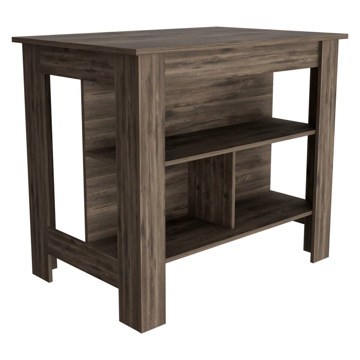 Alt View 1. Loheer - Loheer Dark Brown Contemporary Kitchen Island with 3 Shelves - Dark Brown.