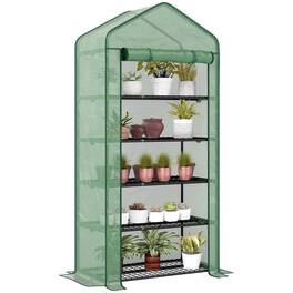 Outsunny - 5 Tier Mini Greenhouse, 76" x 35.4" x 19.3" Small Portable Greenhouse with Reinforced PE Cover, Roll-Up Zippered Door