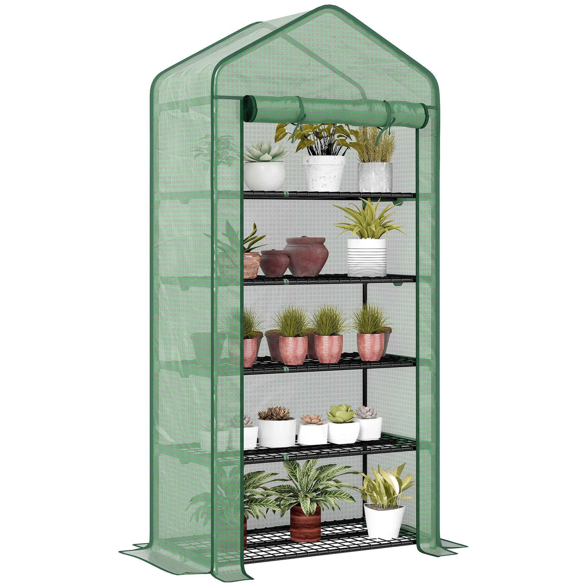 Front. Outsunny - 5 Tier Mini Greenhouse, 76" x 35.4" x 19.3" Small Portable Greenhouse with Reinforced PE Cover, Roll-Up Zippered Door.