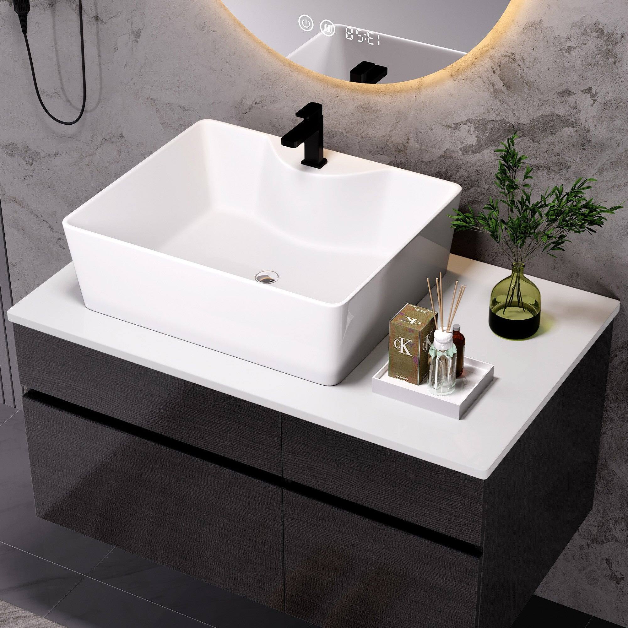 Alt View 3. Boyel Living - 31.5 In Modern Single Bathroom Vanity with Ceramic Vessel Sink and Wide Storage Cabinet - Black.