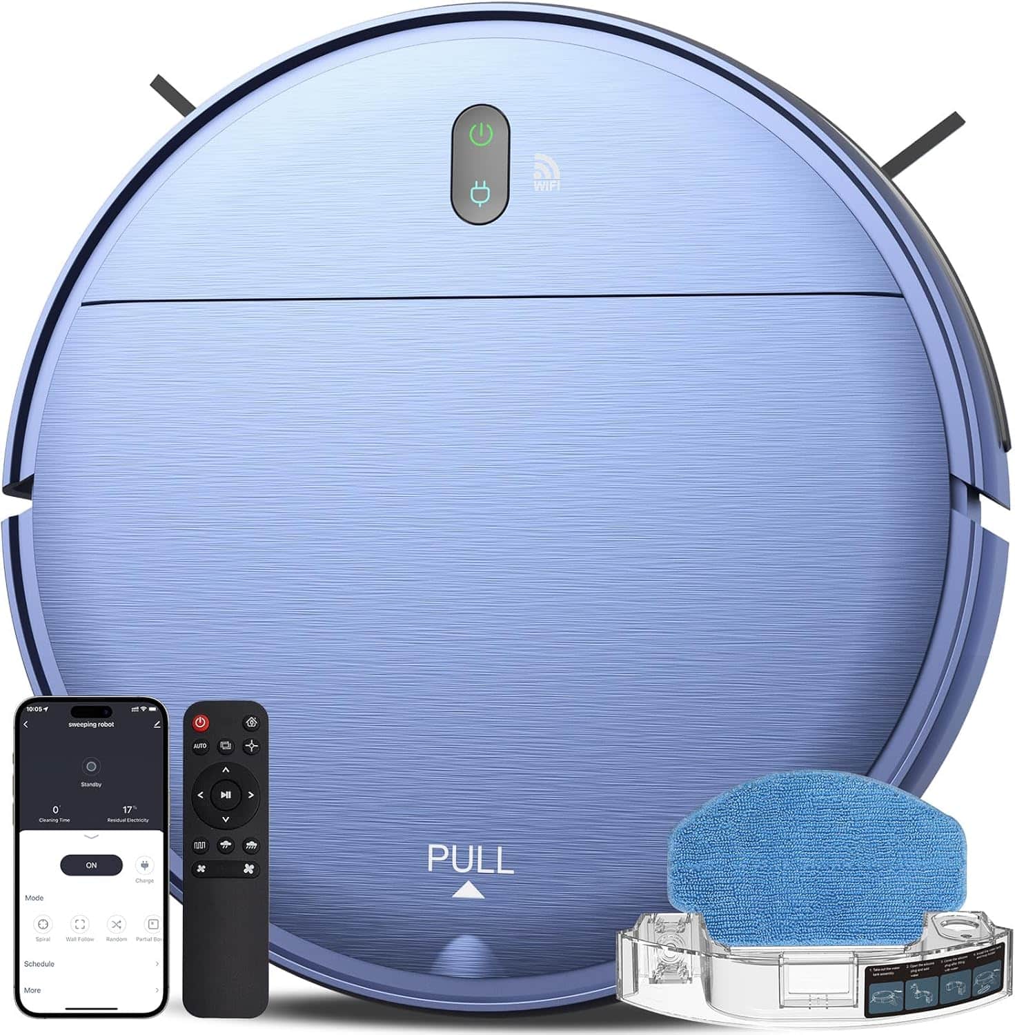 Teendow - Robot Vacuum and Mop, Vacuum Cleaner with APP/Remote for Pet Hair - Blue
